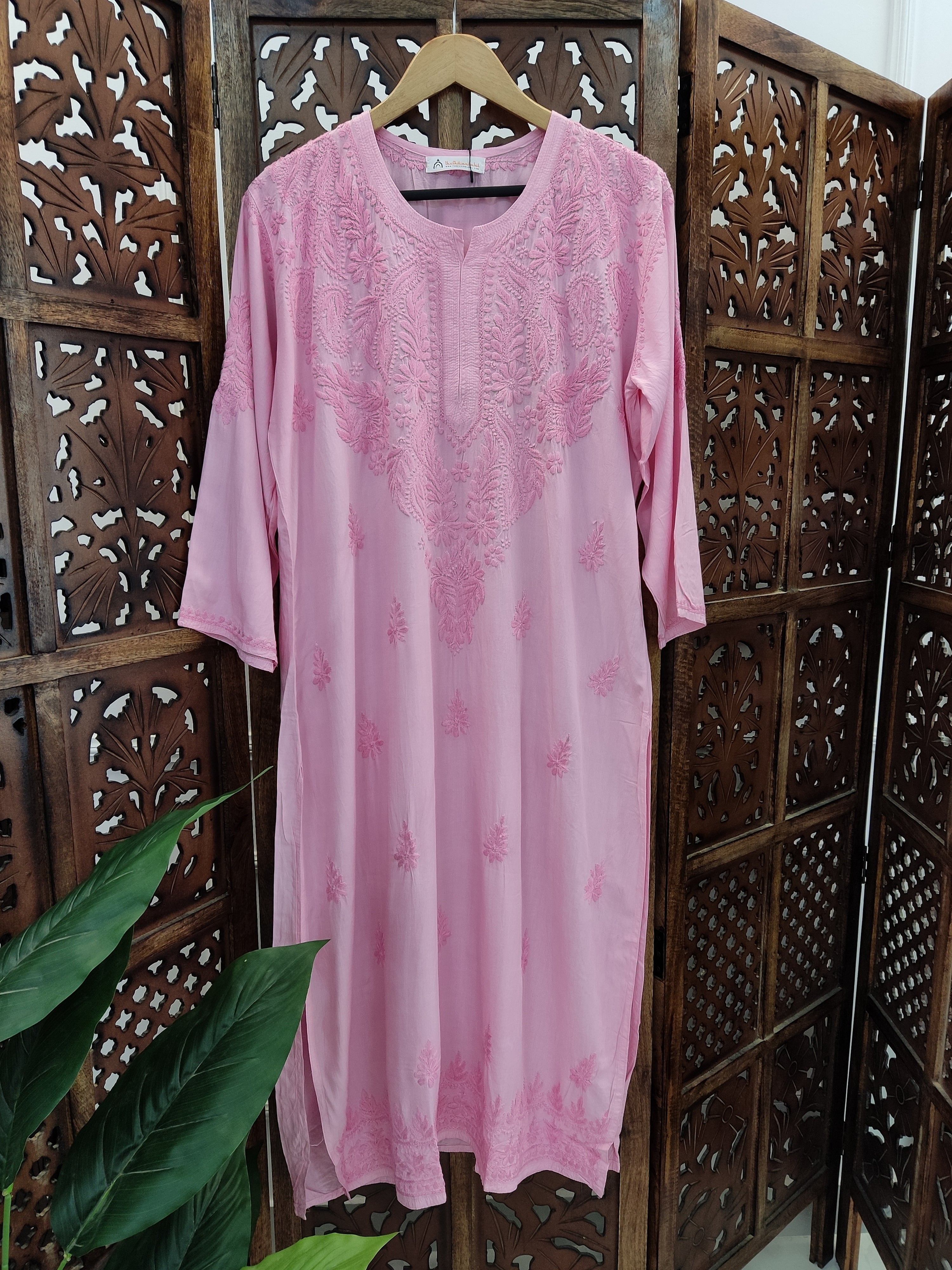 Baby Pink Modal Chikankari Straight Kurti