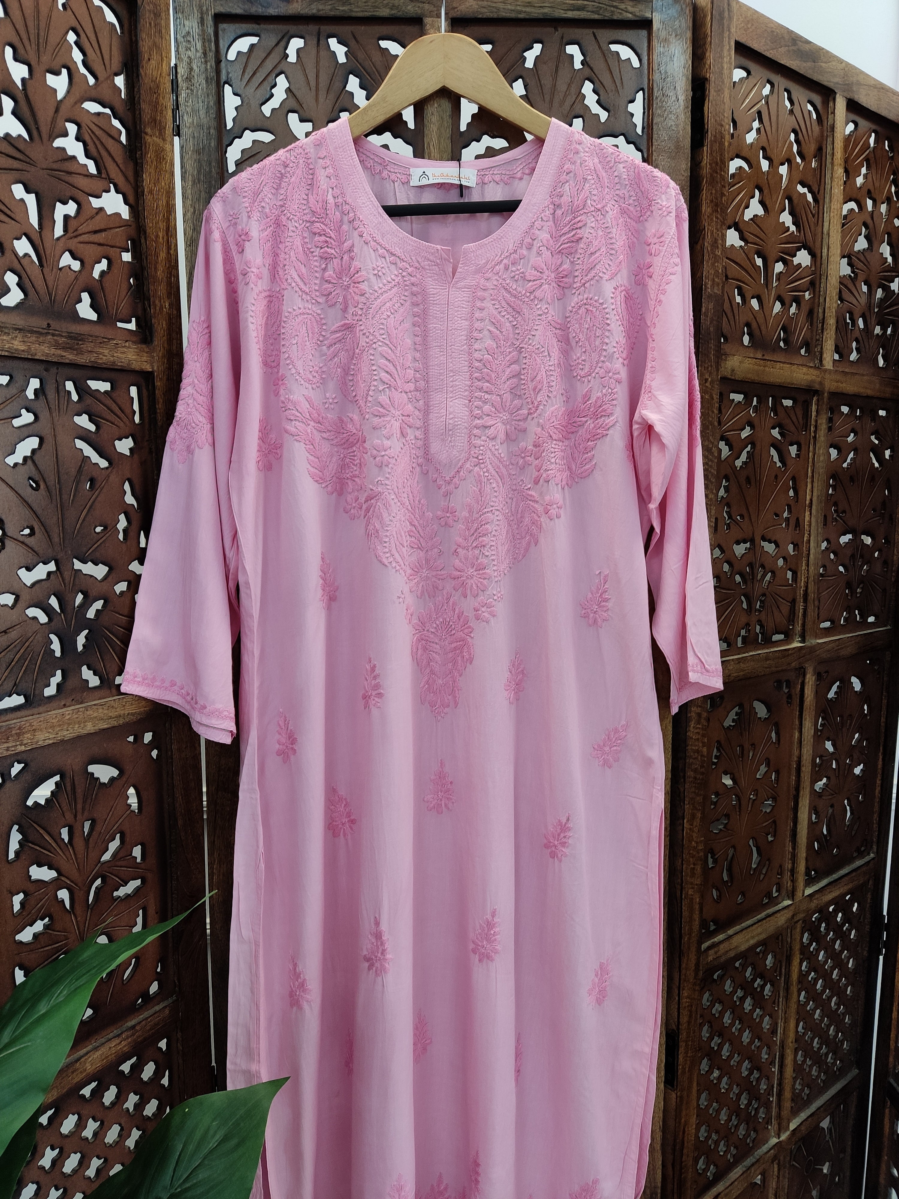 Baby Pink Modal Chikankari Straight Kurti