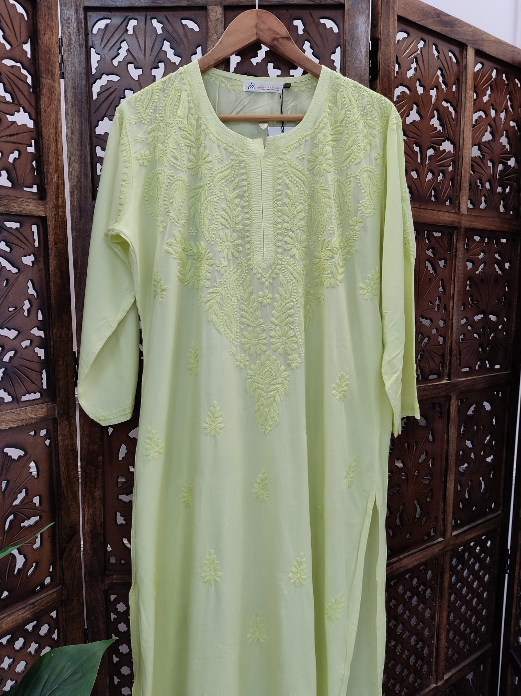 Lime Green Modal Chikankari Straight Kurti