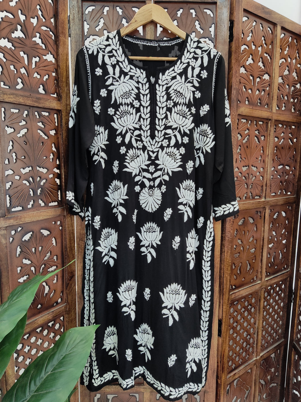 Black Modal Chikankari Straight Kurti