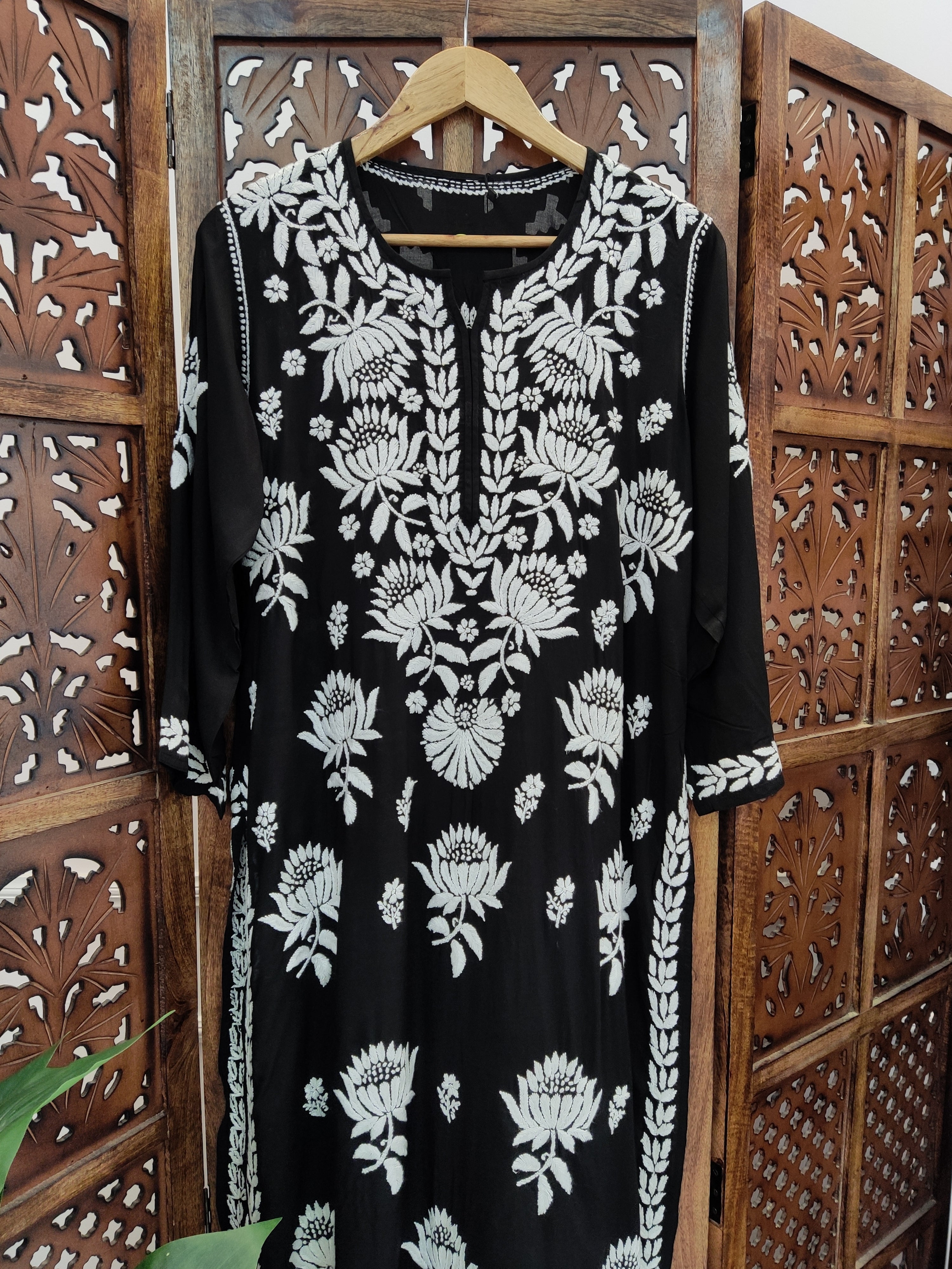 Black Modal Chikankari Straight Kurti