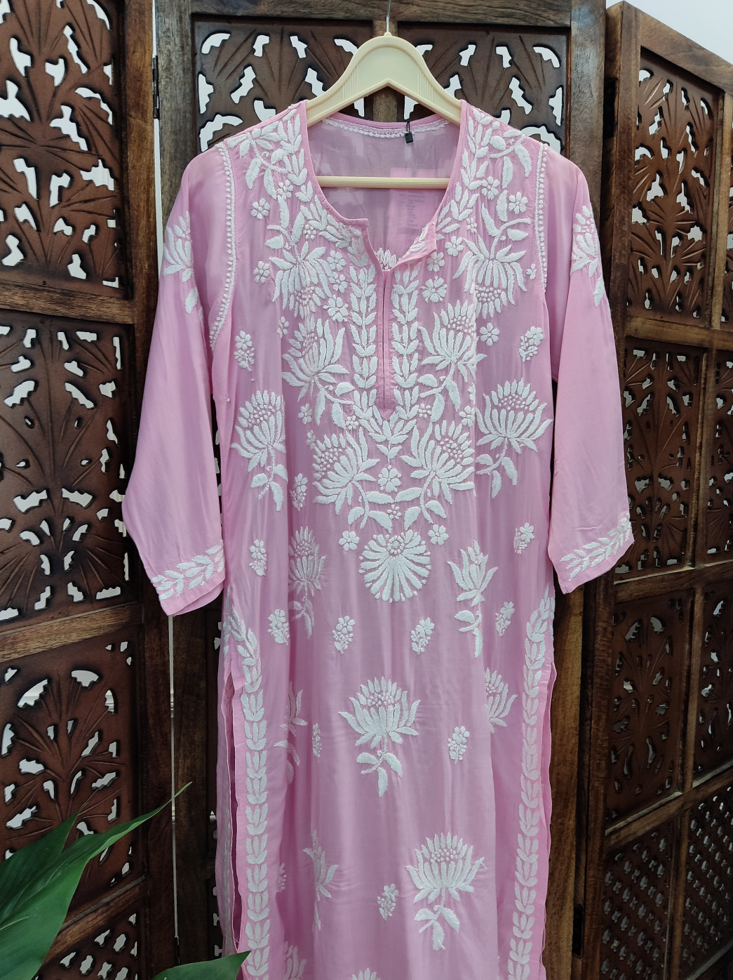 Baby Pink Modal Chikankari Straight Kurti