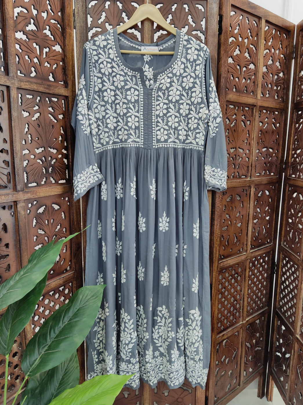 Grey Modal Chikankari Anarkali