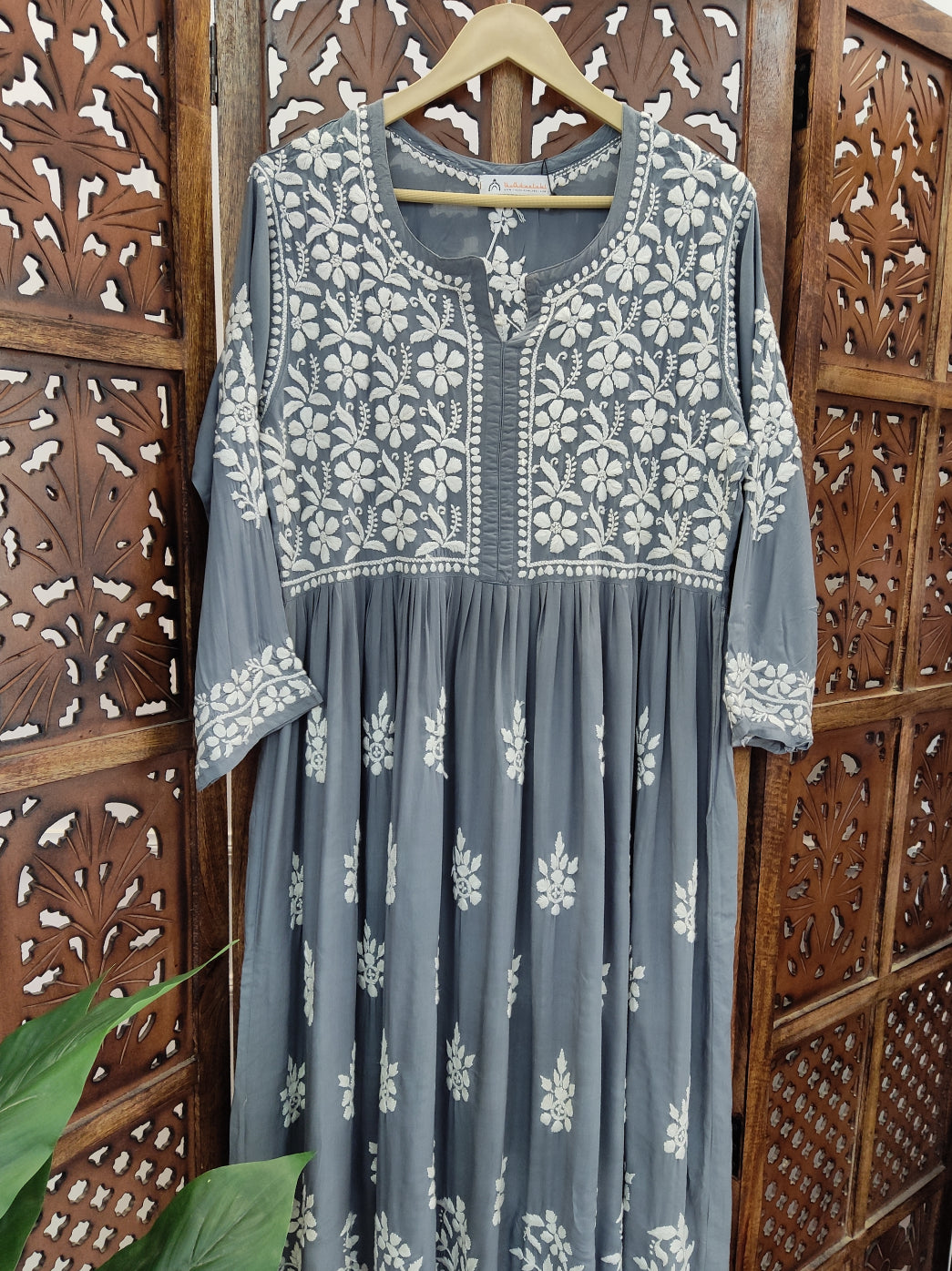 Grey Modal Chikankari Anarkali