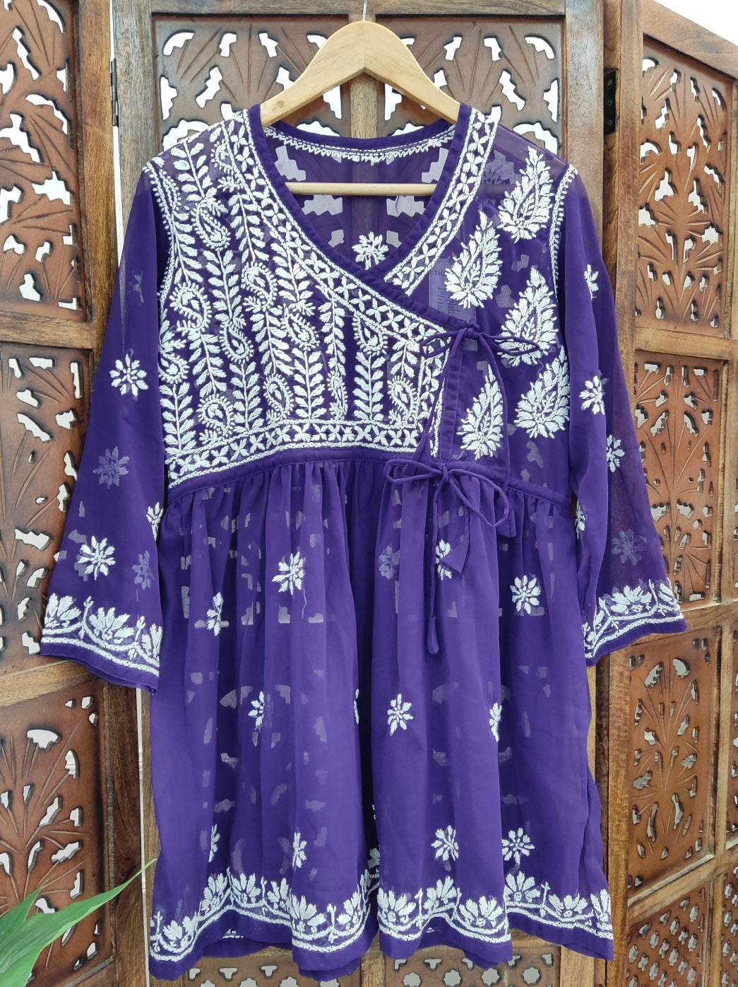 Purple Georgette Chikankari Short Angarkha