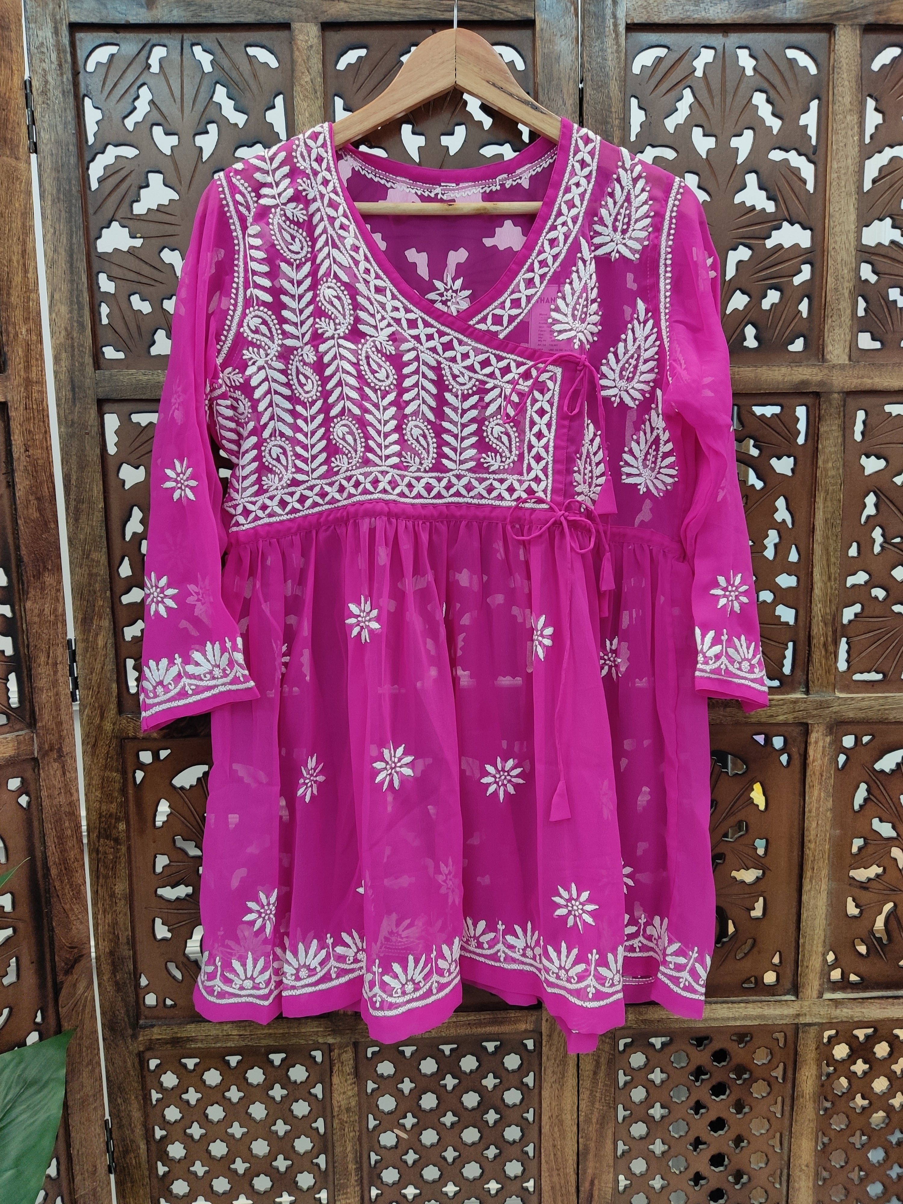 Rani Pink Georgette Chikankari Short Angarkha