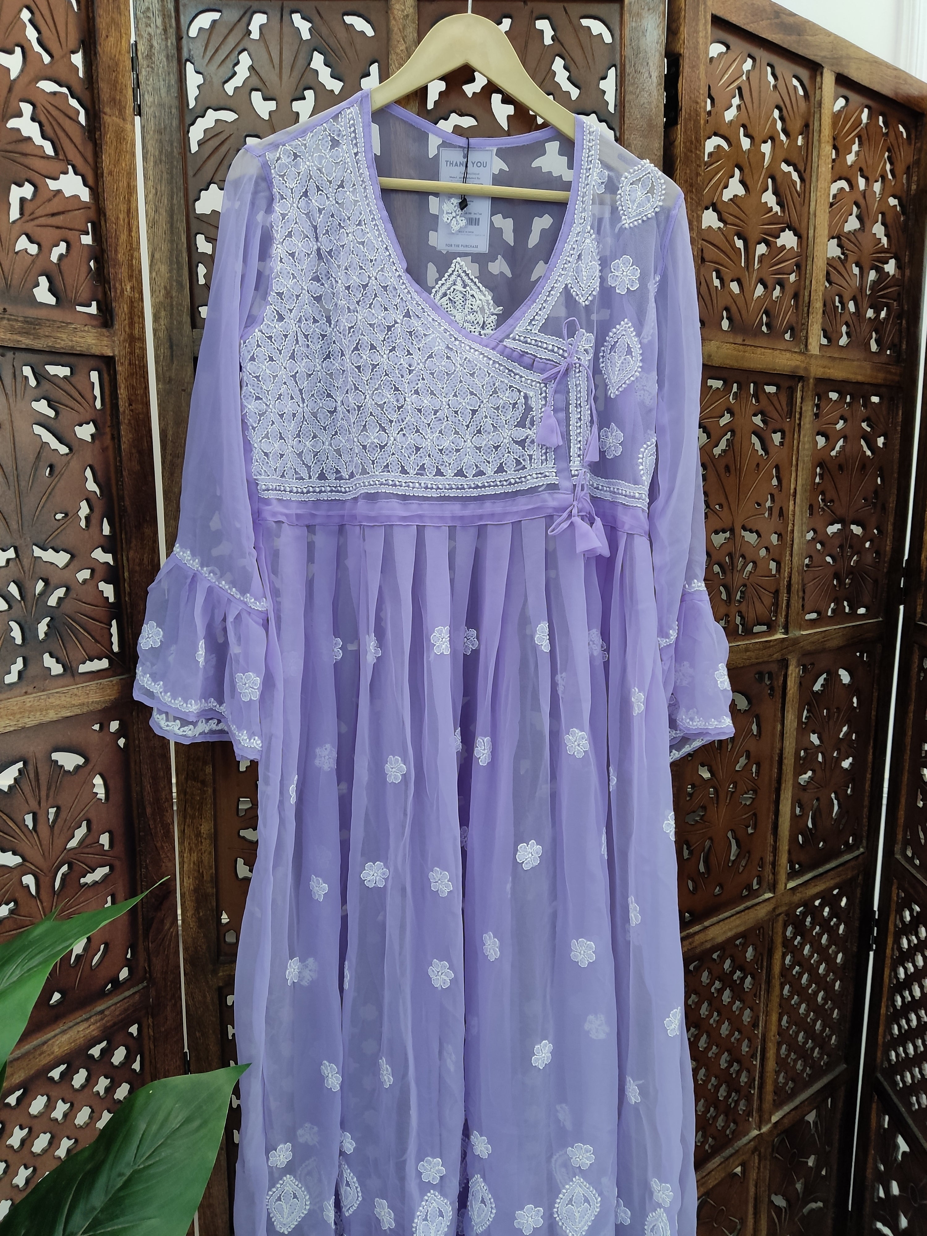 Lavender Georgette Chikankari Angarkha Kurti