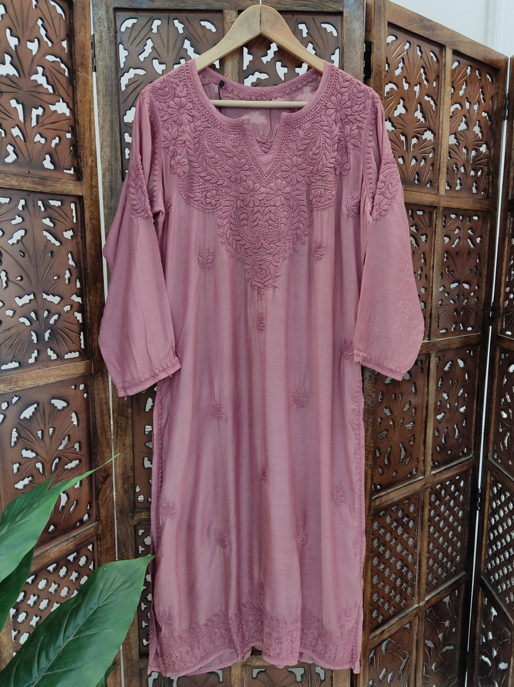 Choco Muslin Chikankari Straight Kurti