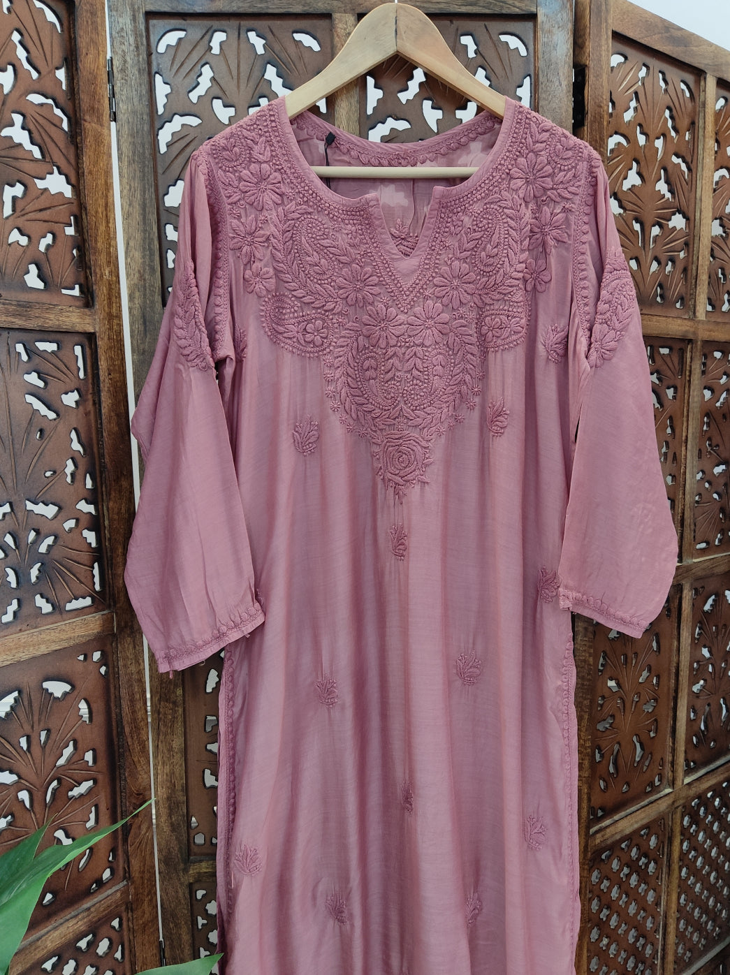 Choco Muslin Chikankari Straight Kurti