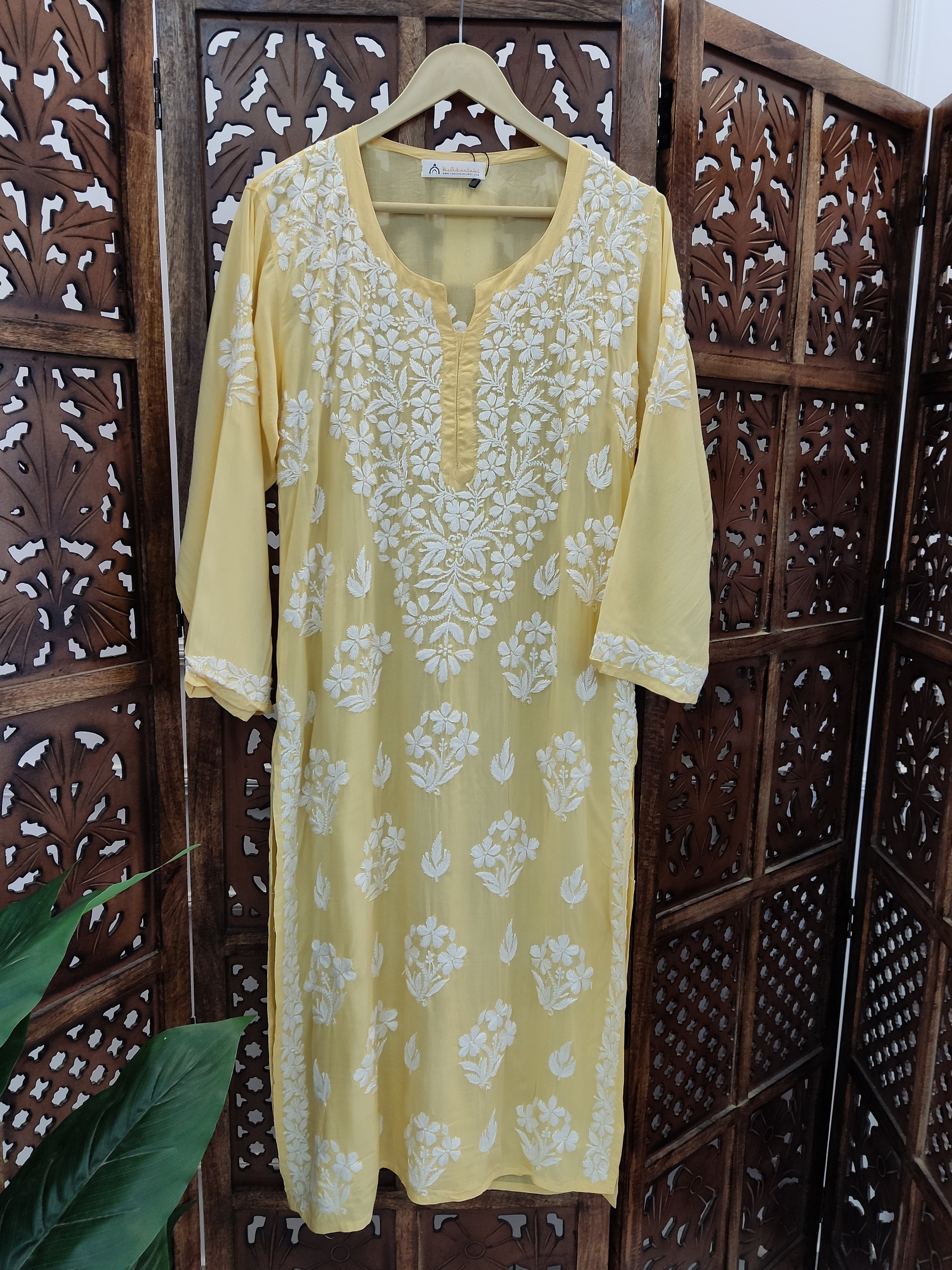 Yellow Modal Chikankari Straight Kurti