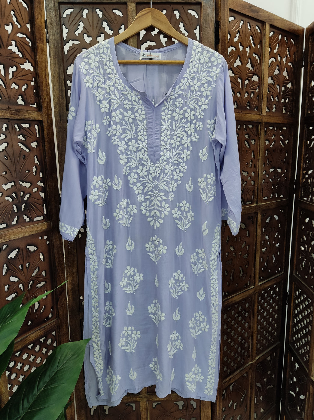 Lavender Modal Chikankari Straight Kurti