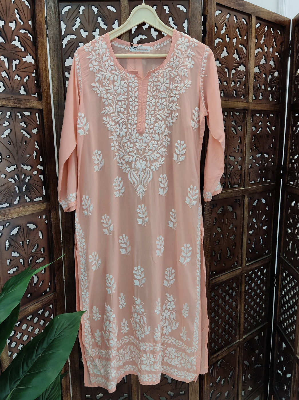 Peach Modal Chikankari Straight Kurti