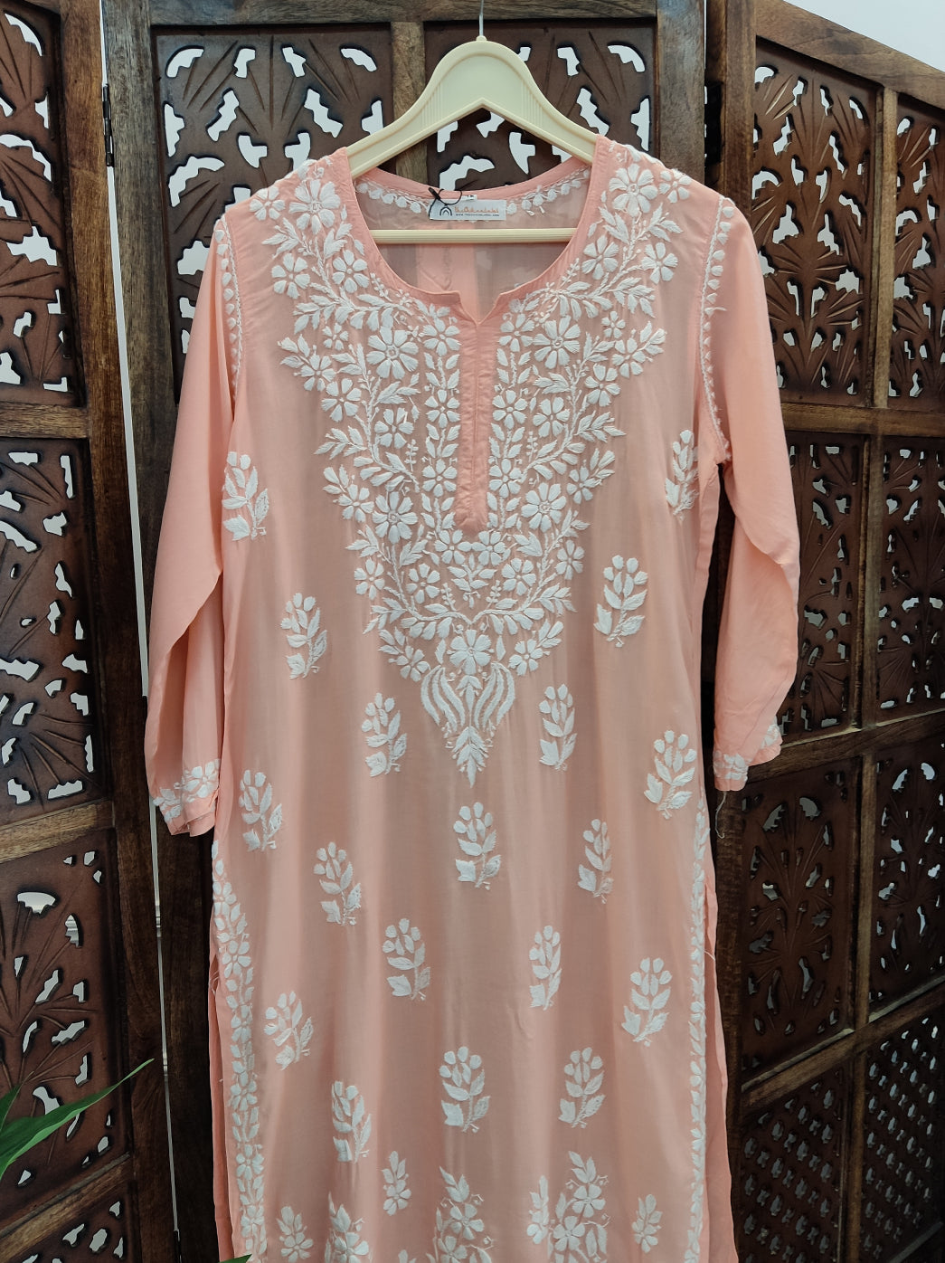 Peach Modal Chikankari Straight Kurti