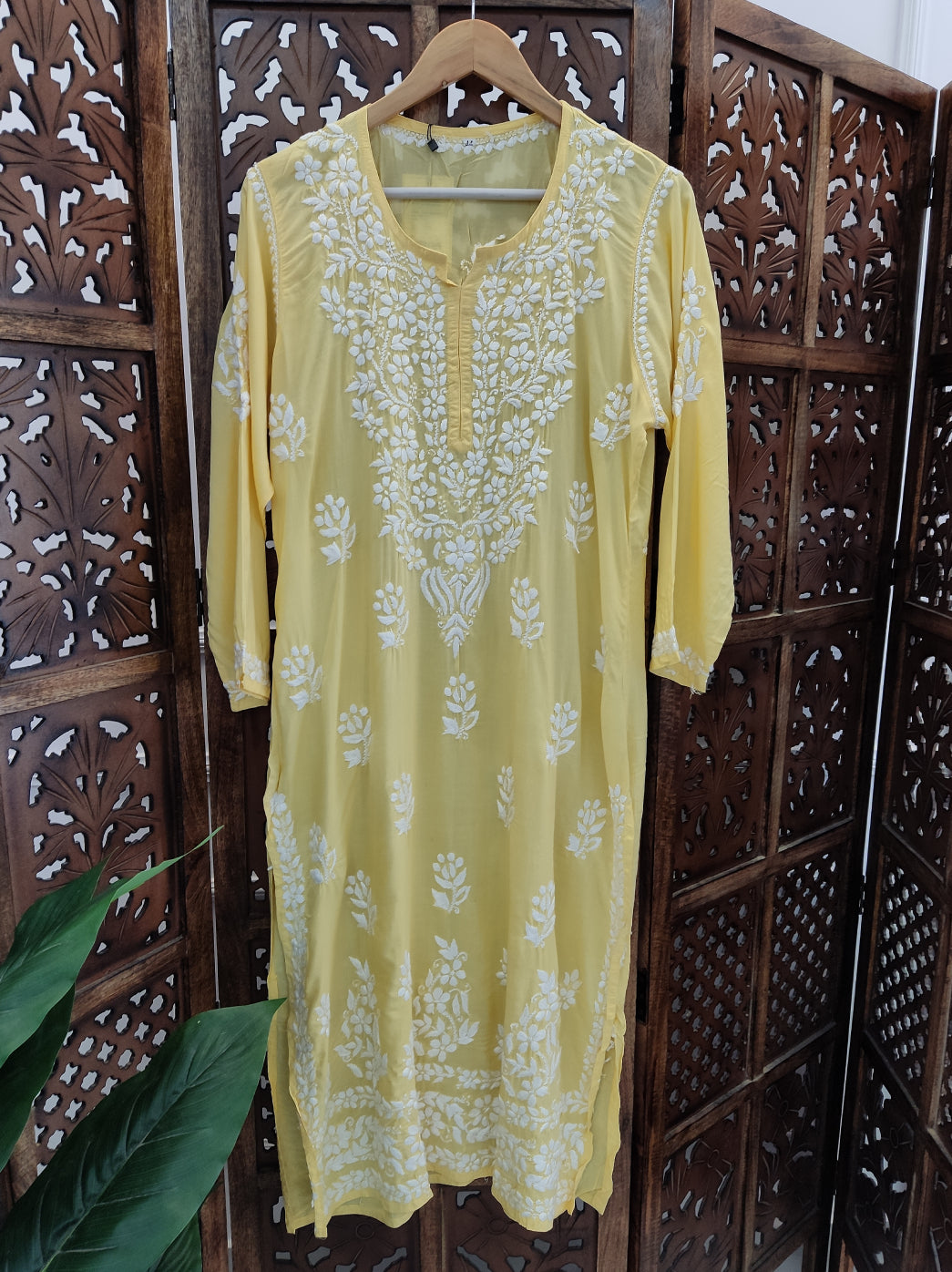 Yellow Modal Chikankari Straight Kurti