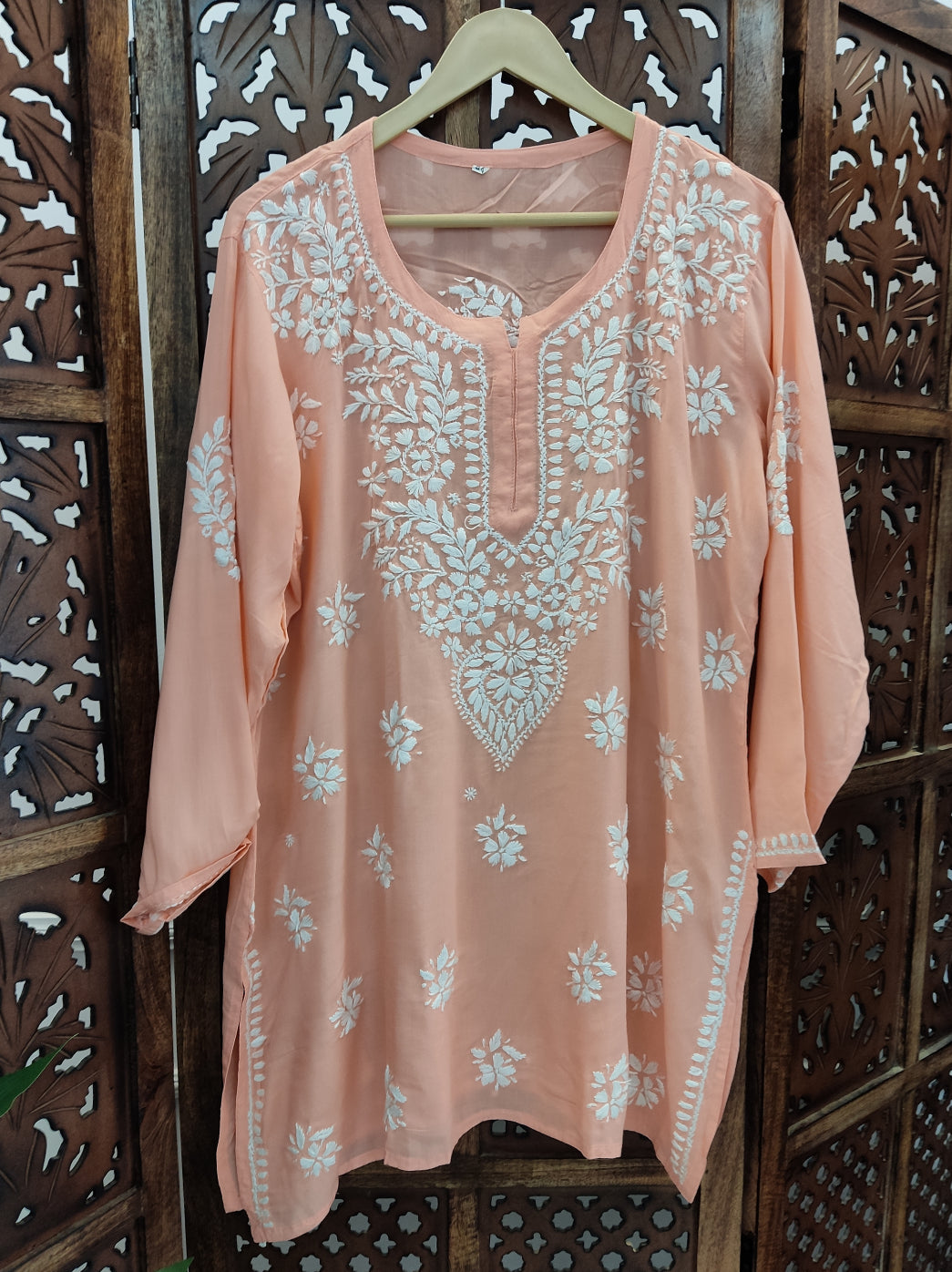 Peach Modal Chikankari Short Top