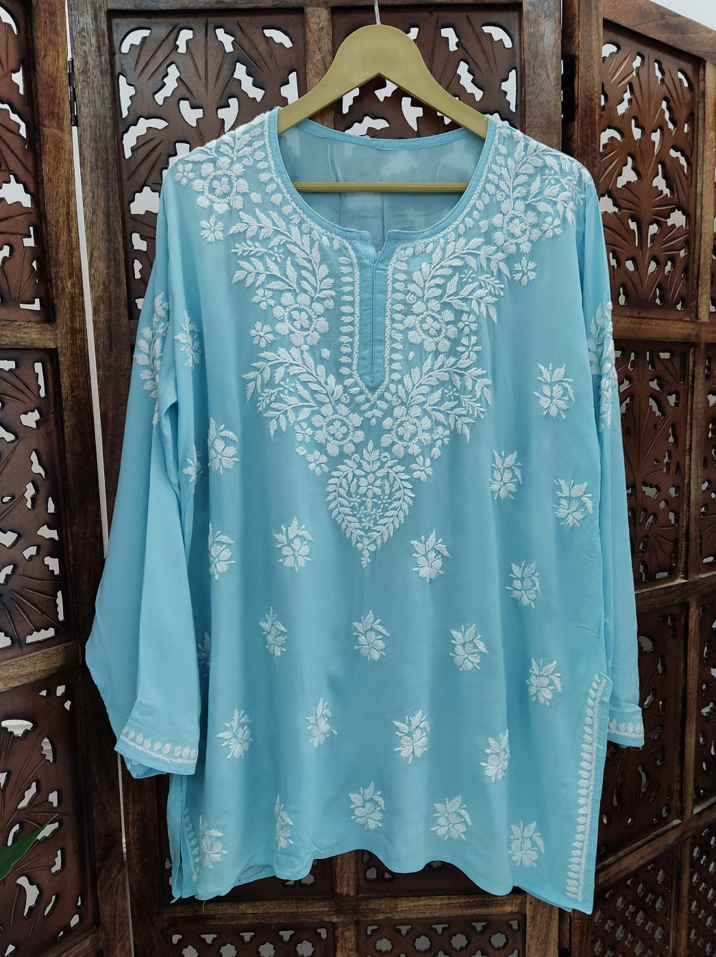 Sky Blue Modal Chikankari Short Top