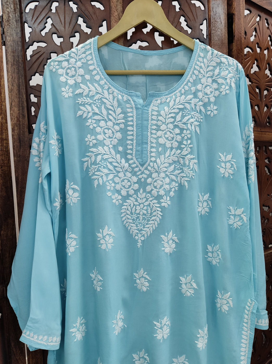 Sky Blue Modal Chikankari Short Top