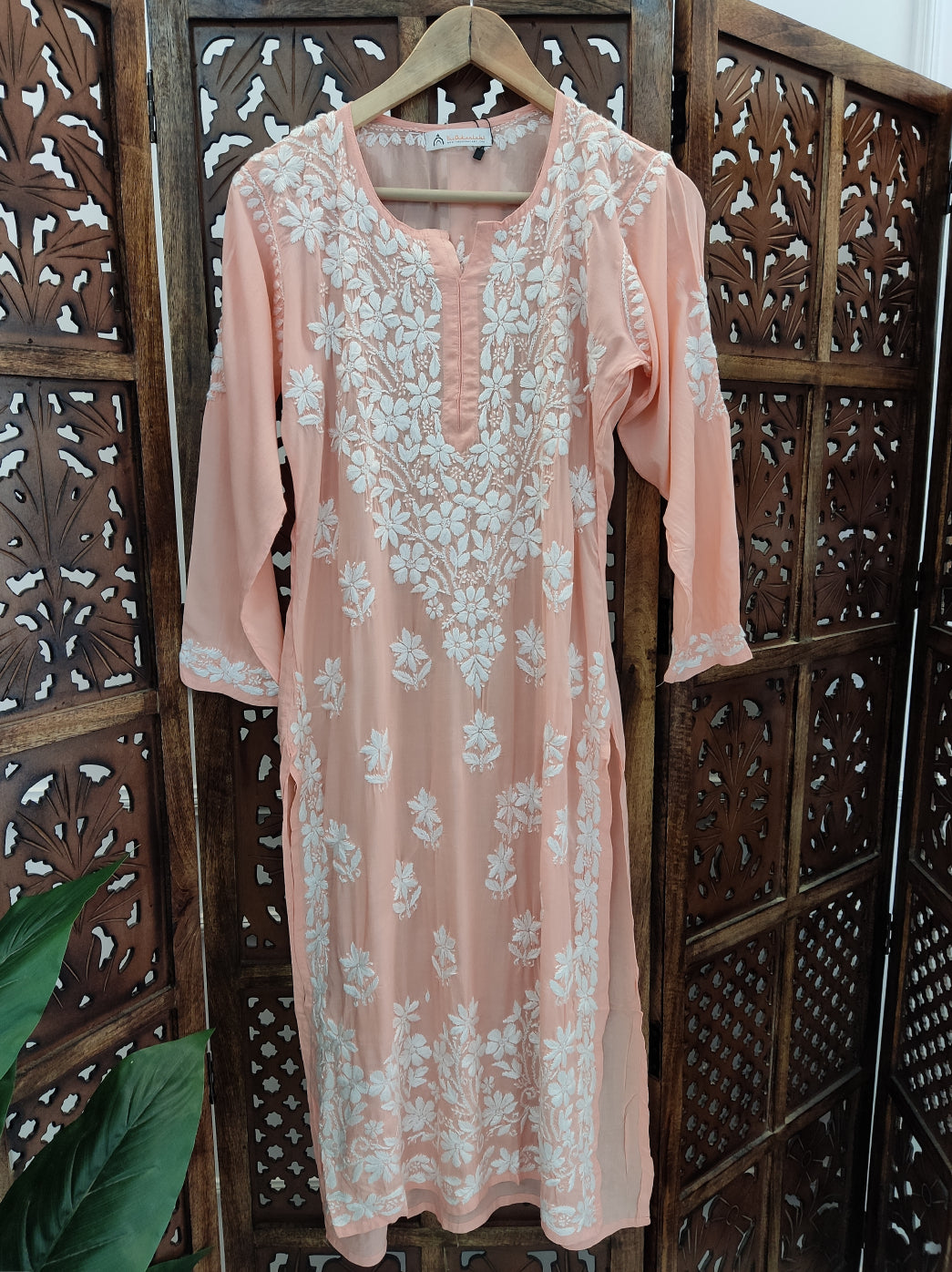 Peach Modal Chikankari Straight Kurti