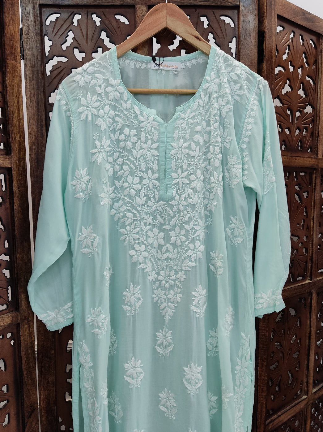 Sea Green Modal Chikankari Straight Kurti