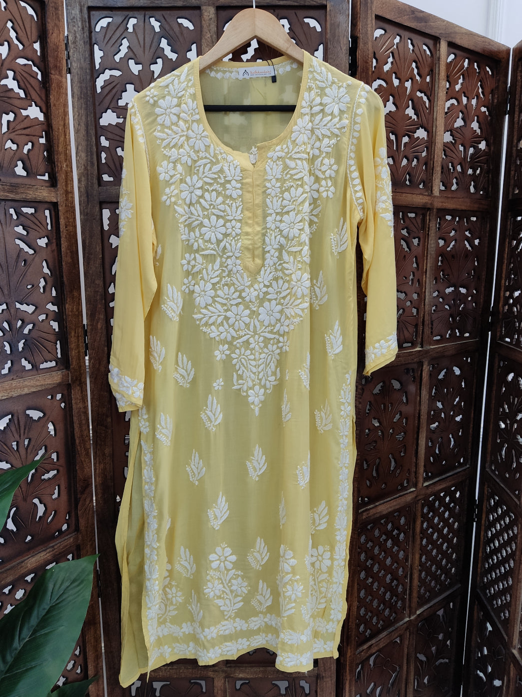 Yellow Modal Chikankari Straight Kurti