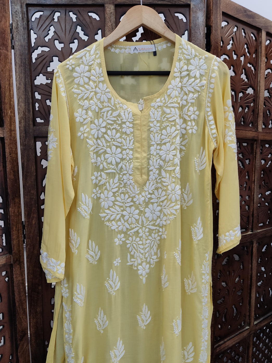 Yellow Modal Chikankari Straight Kurti