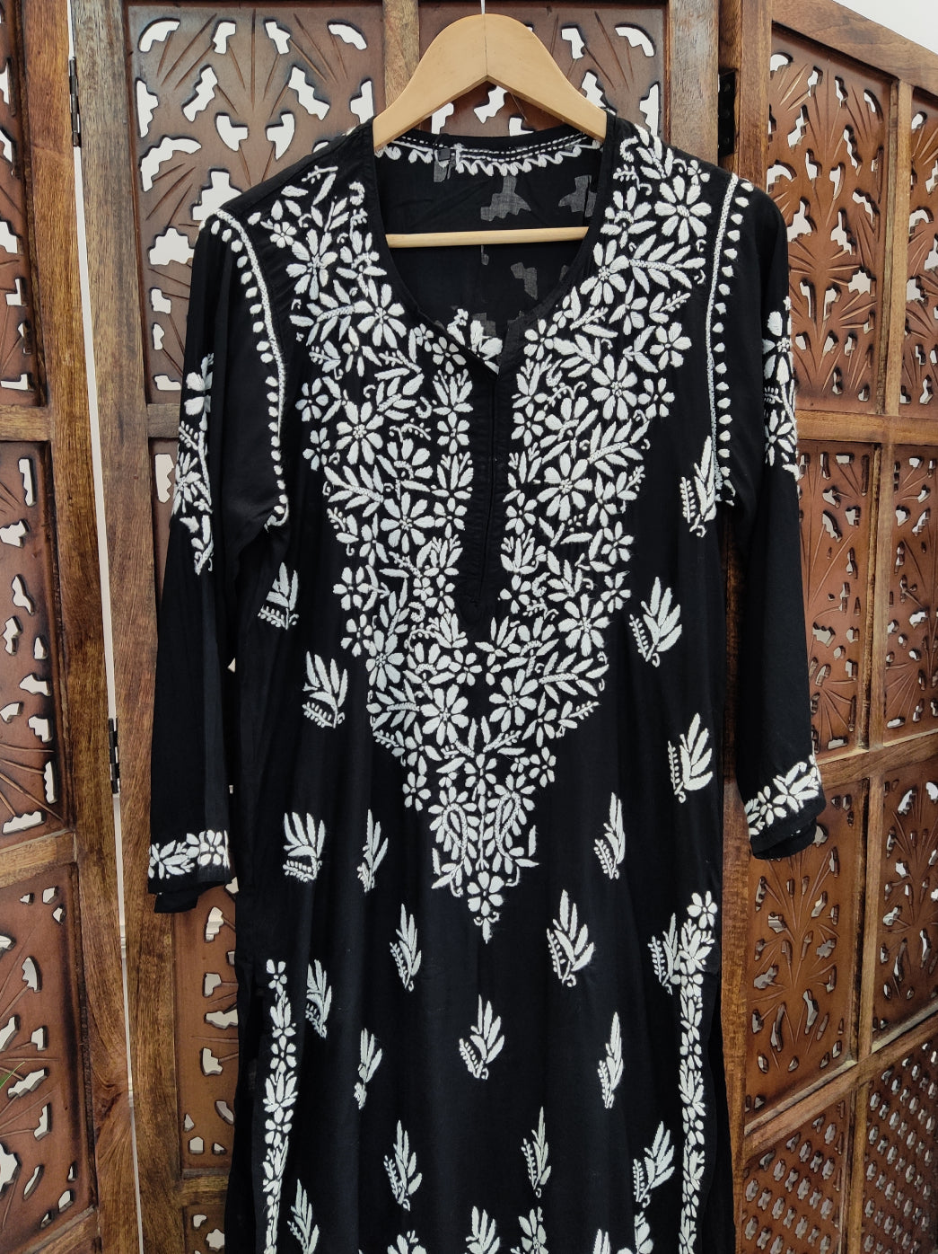 Black Modal Chikankari Straight Kurti