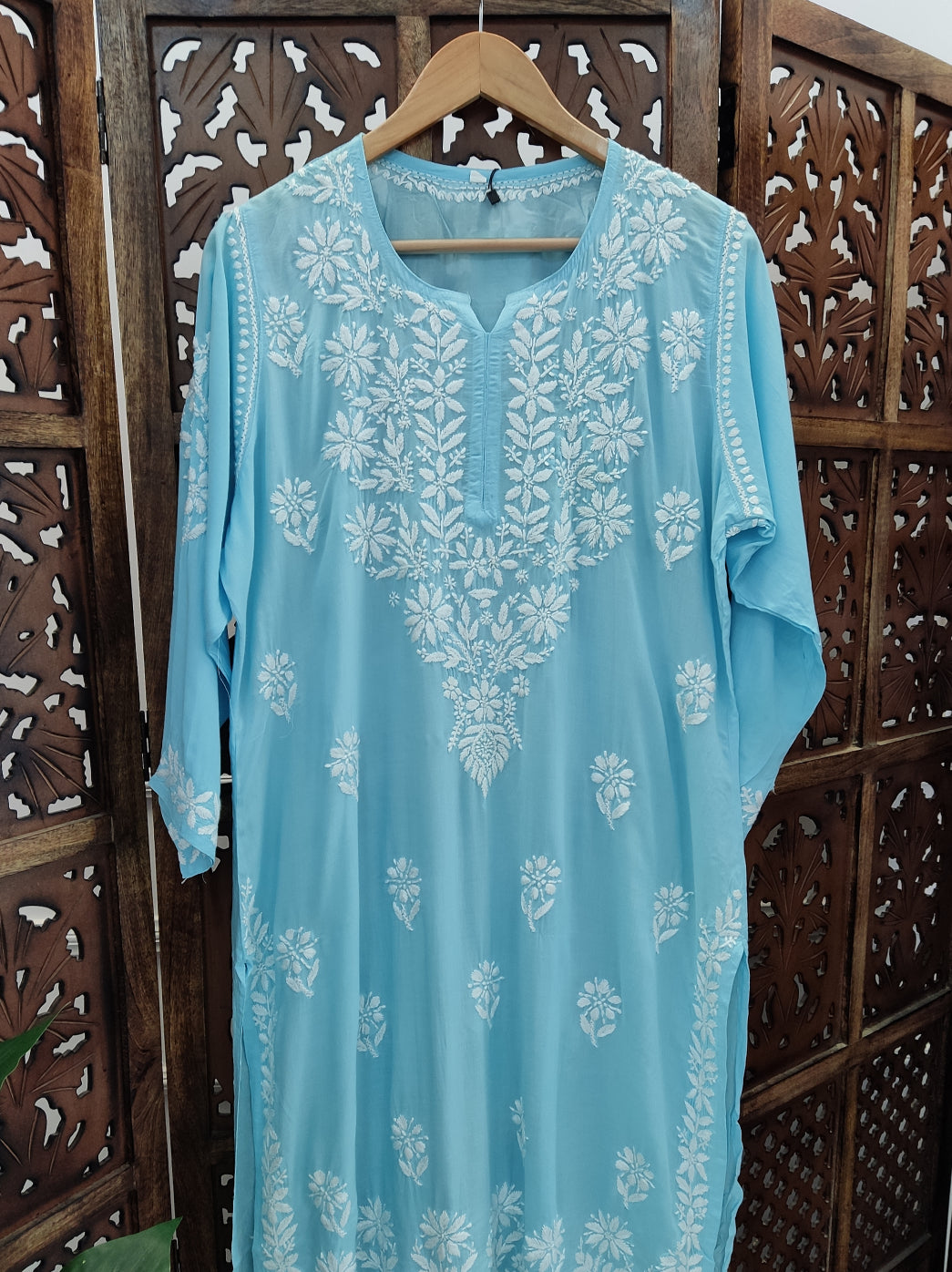 Sky Blue Modal Chikankari Straight Kurti