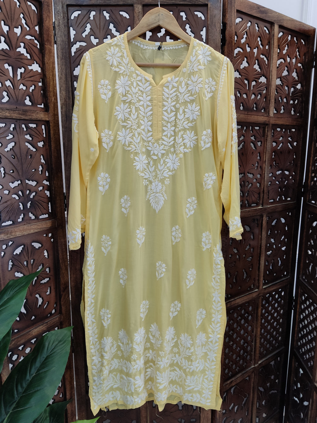 Yellow Modal Chikankari Straight Kurti