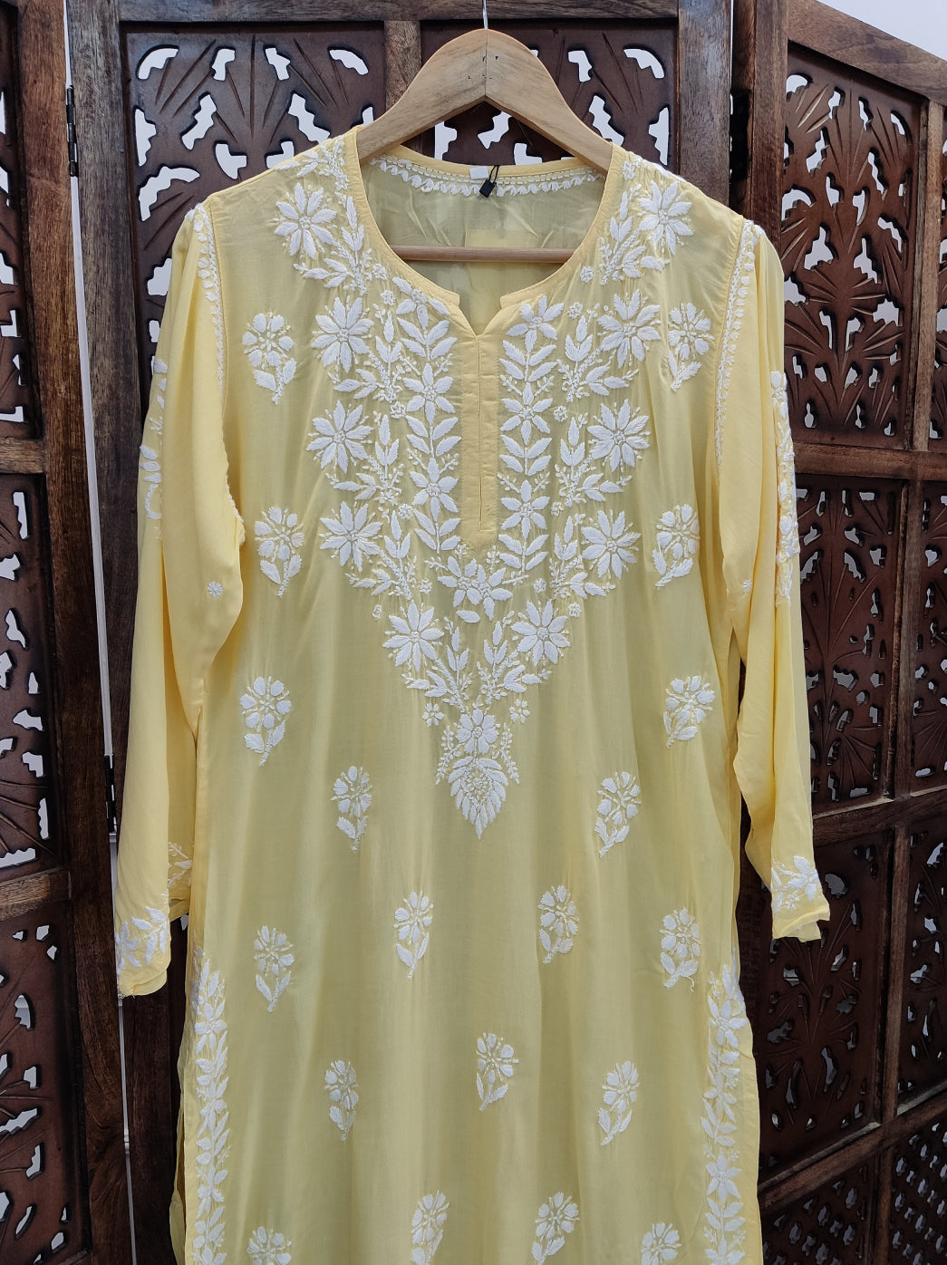 Yellow Modal Chikankari Straight Kurti