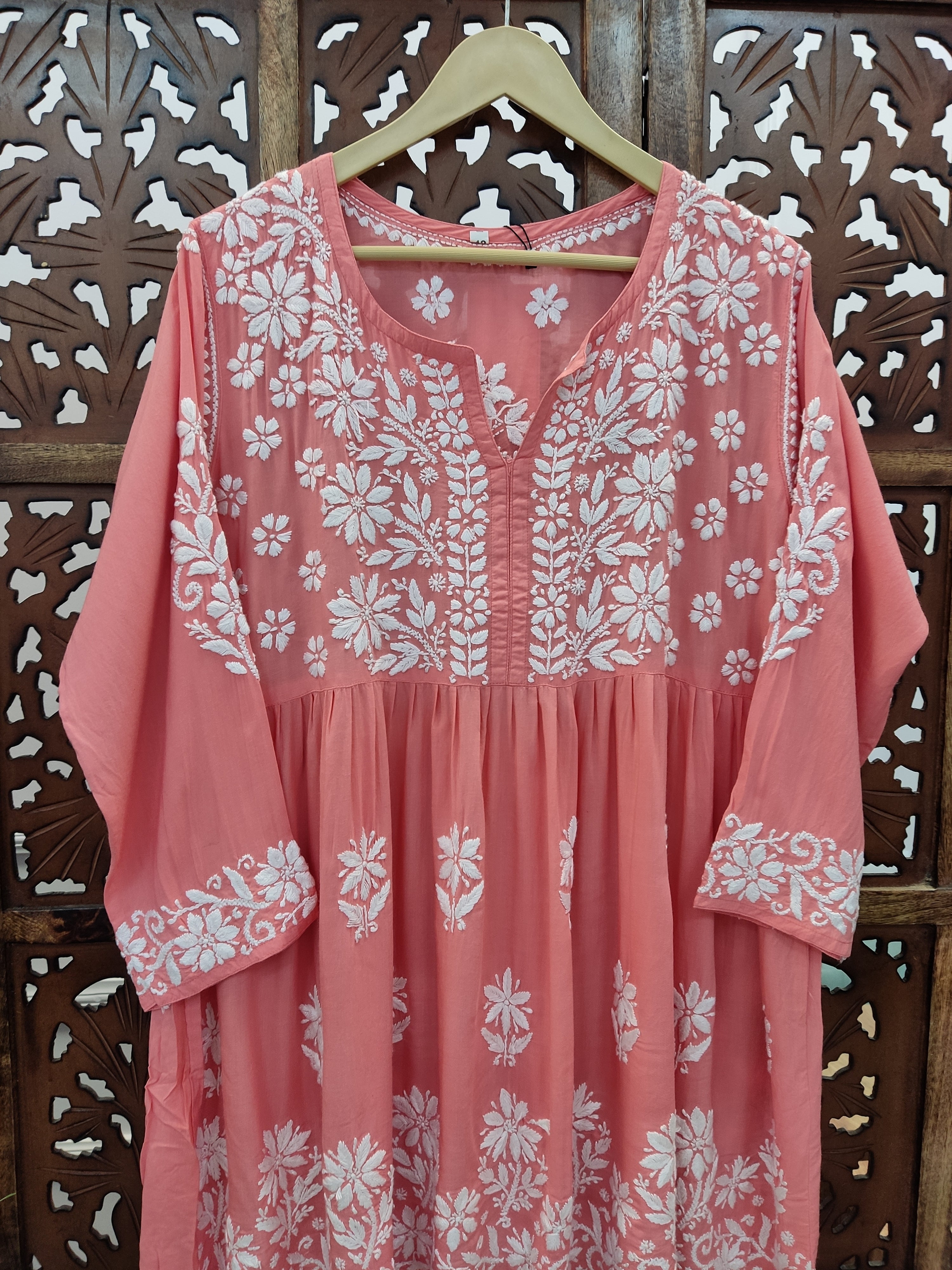 Peach Modal Chikankari Peplum Tunic Top