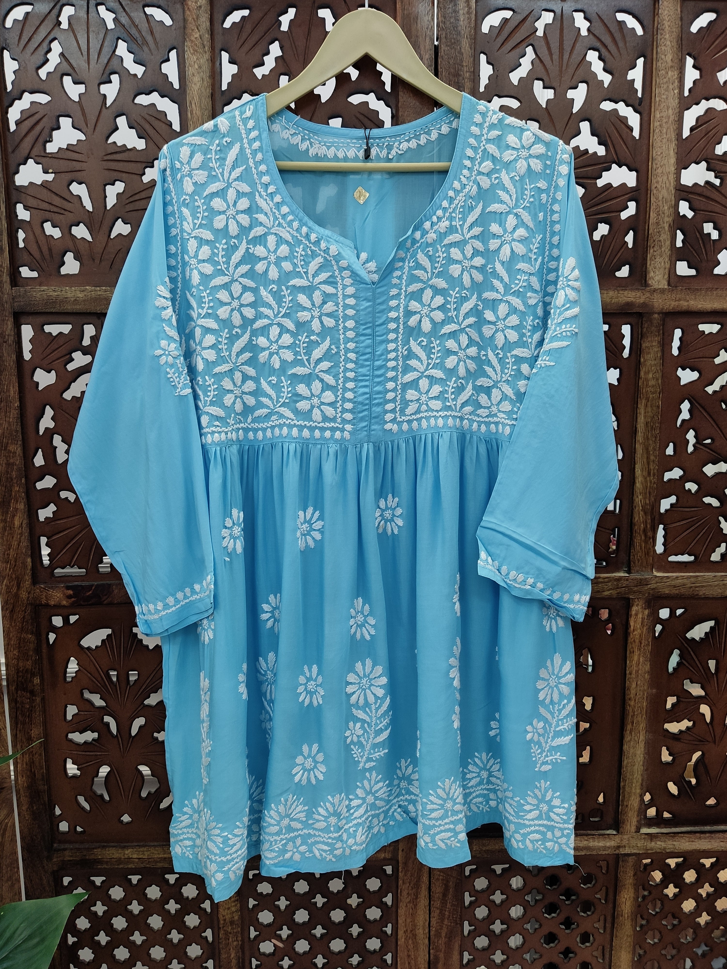 Sky Blue Modal Chikankari Peplum Tunic Top