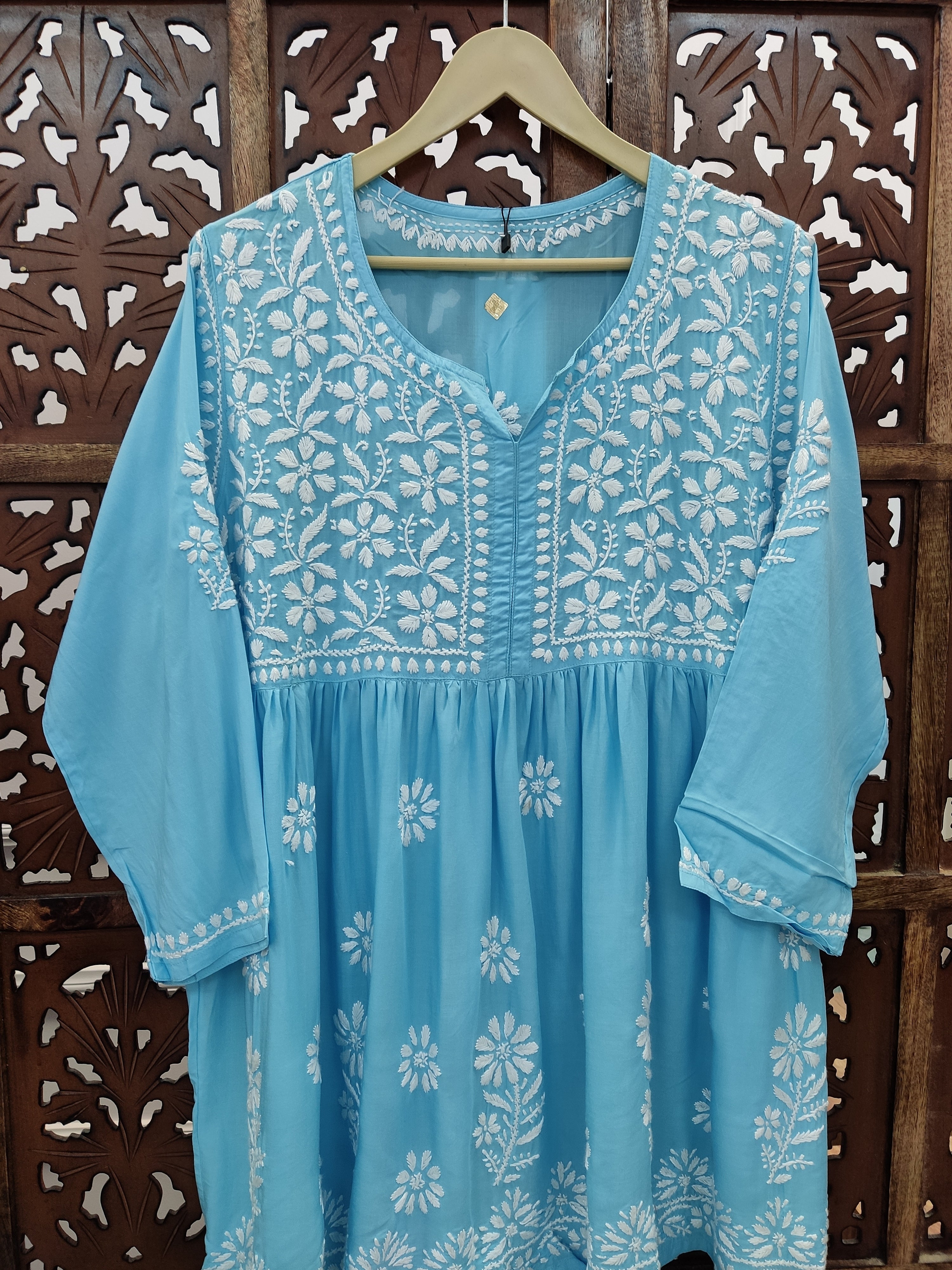 Sky Blue Modal Chikankari Peplum Tunic Top