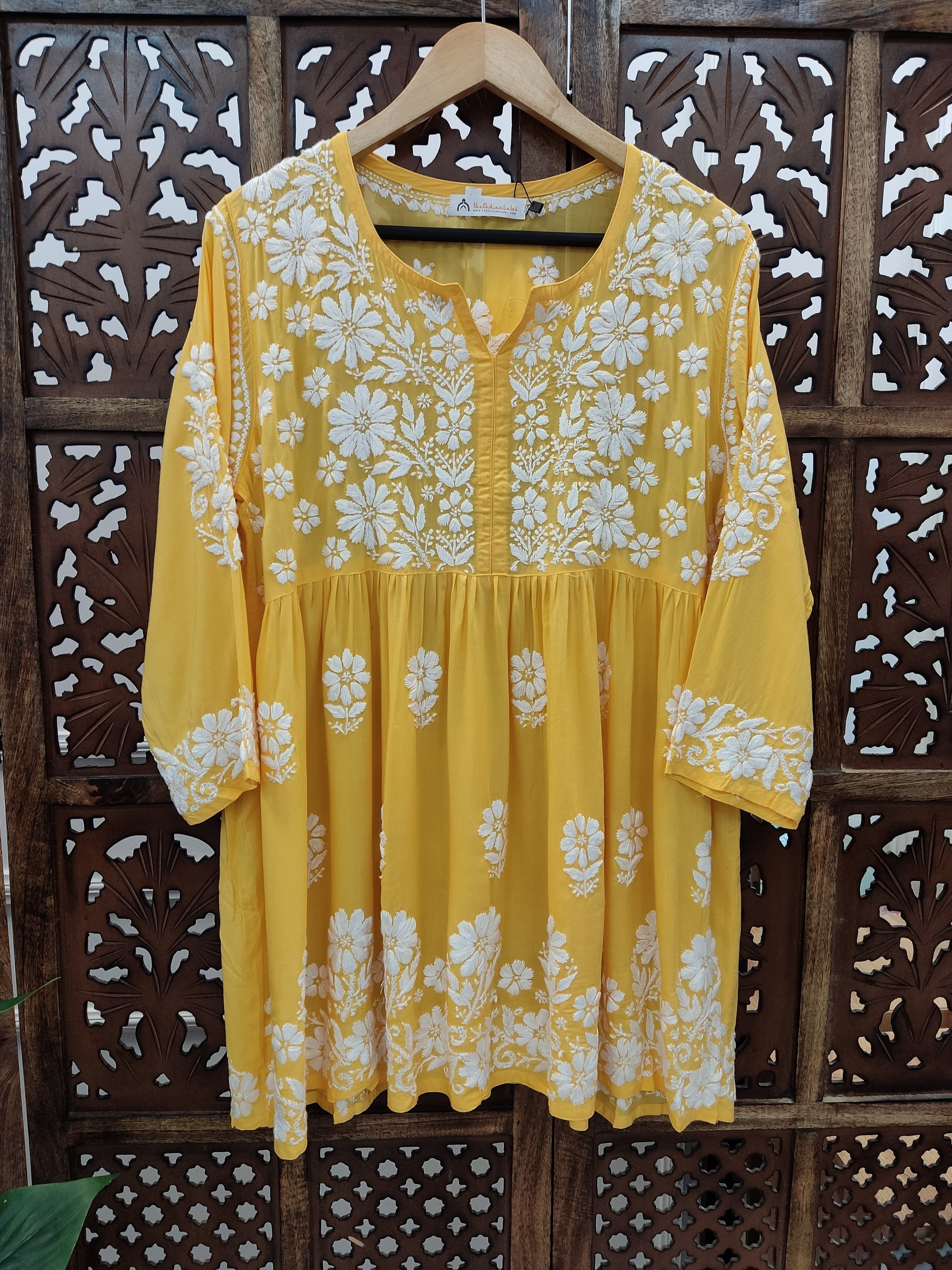 Yellow Modal Chikankari Peplum Tunic Top