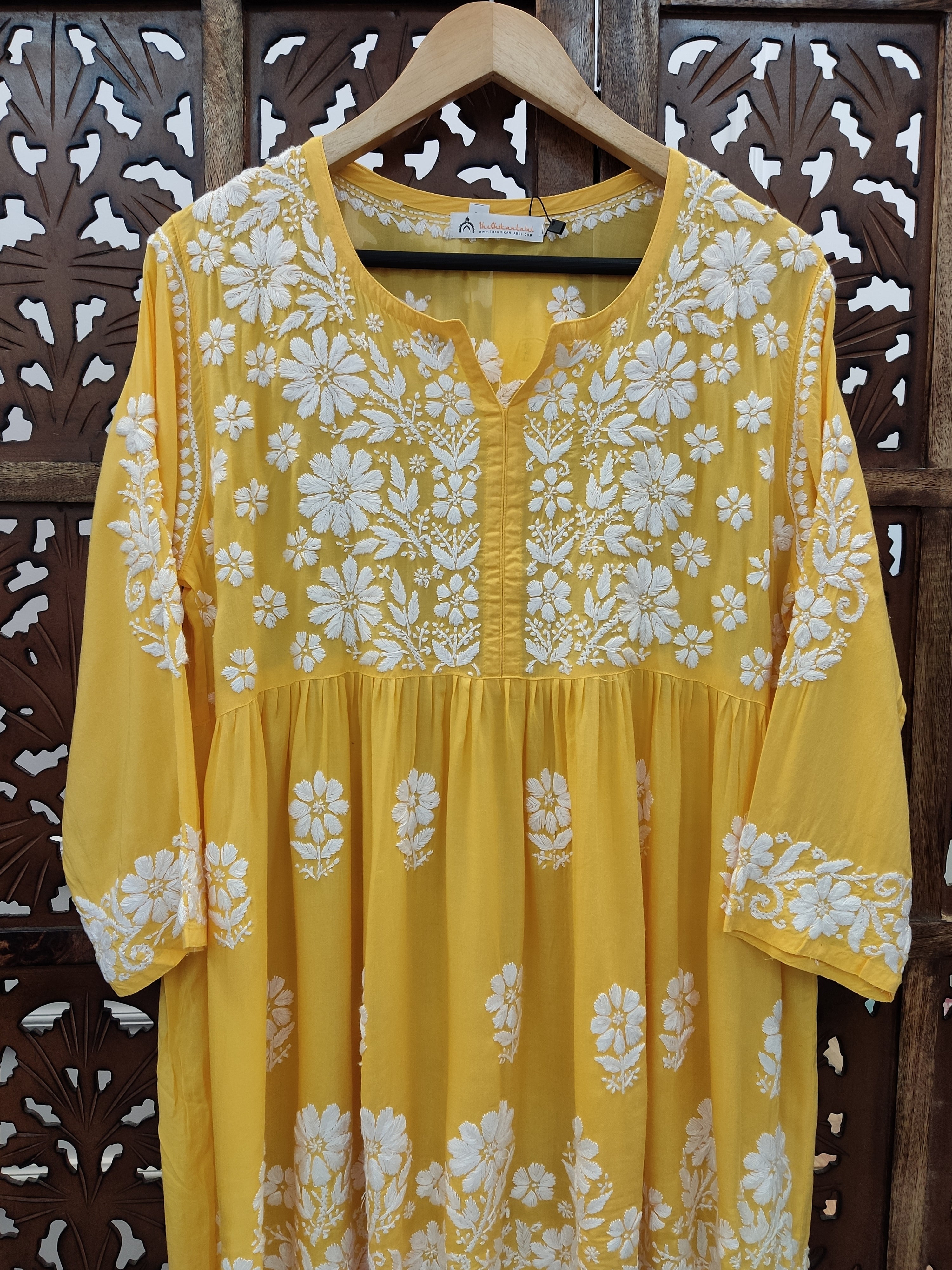 Yellow Modal Chikankari Peplum Tunic Top