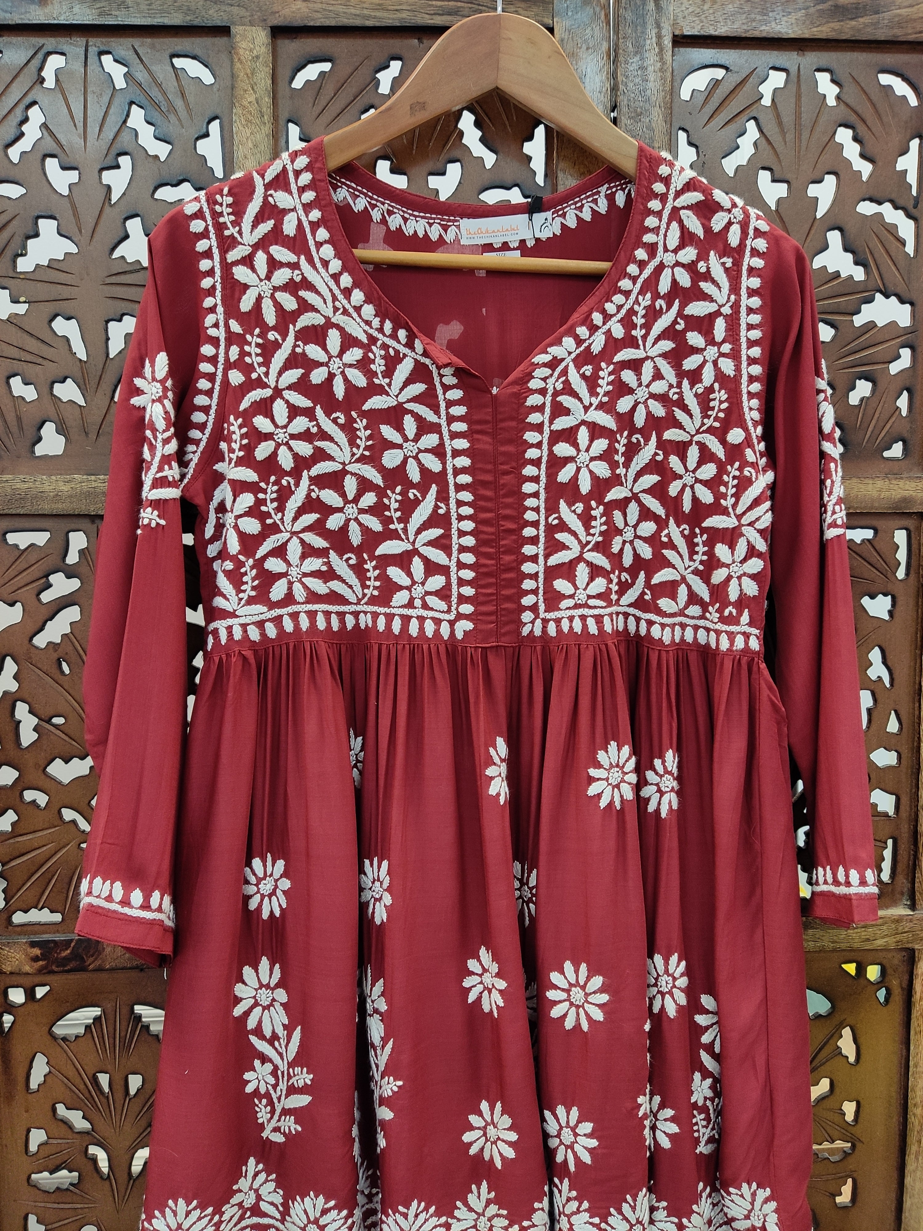 Maroon Modal Chikankari Peplum Tunic Top