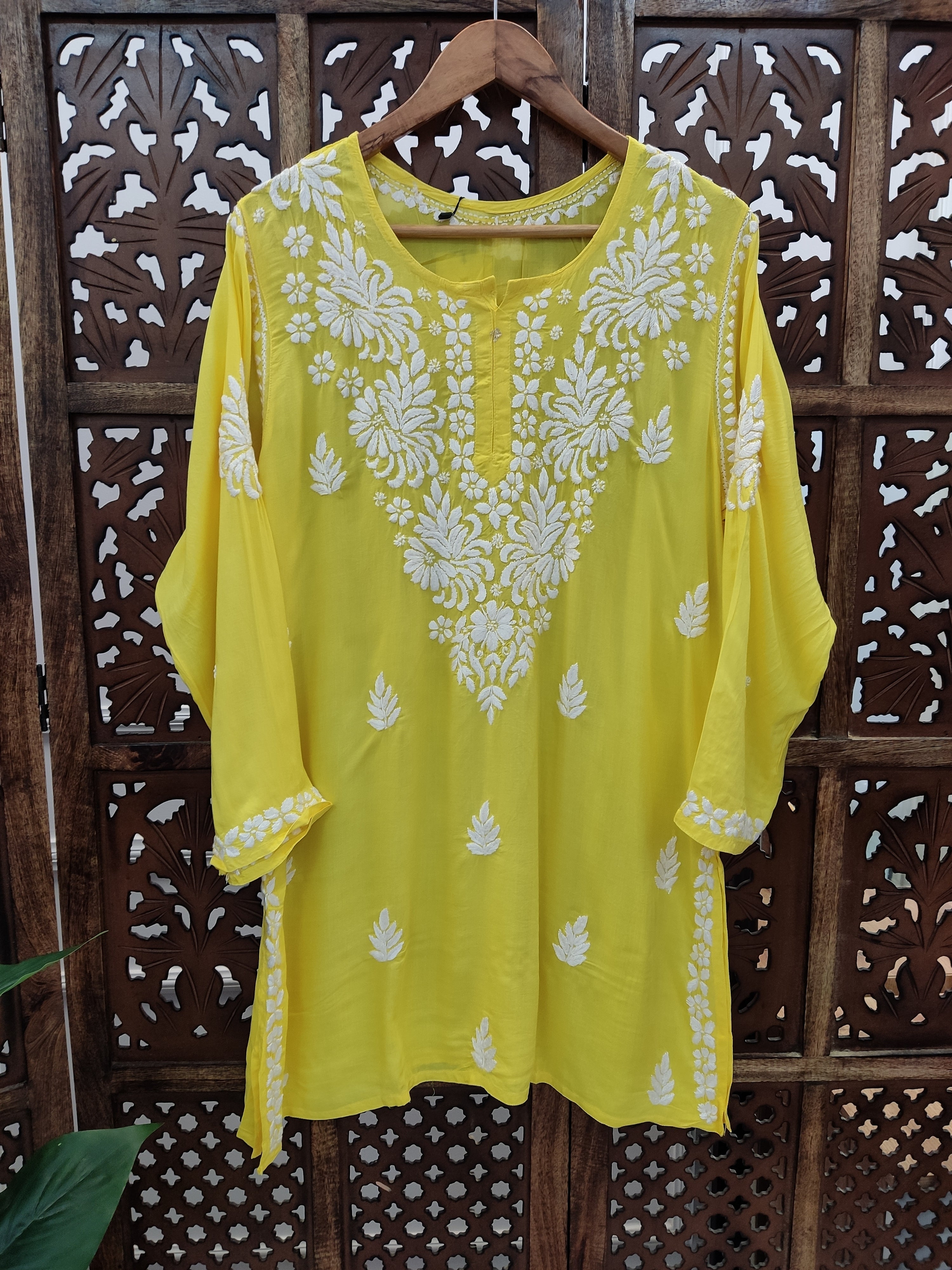 Yellow Modal Chikankari Short Top