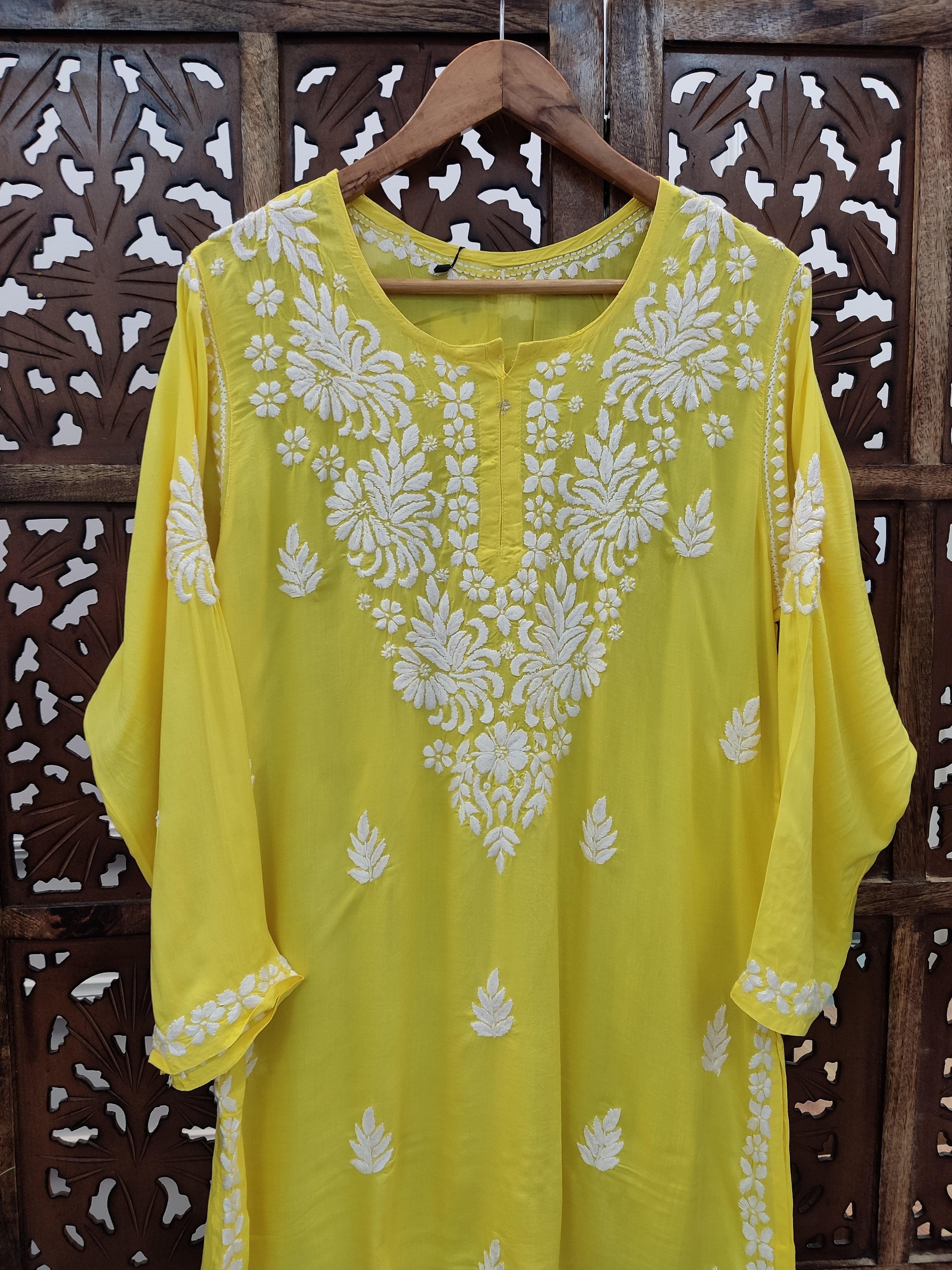 Yellow Modal Chikankari Short Top