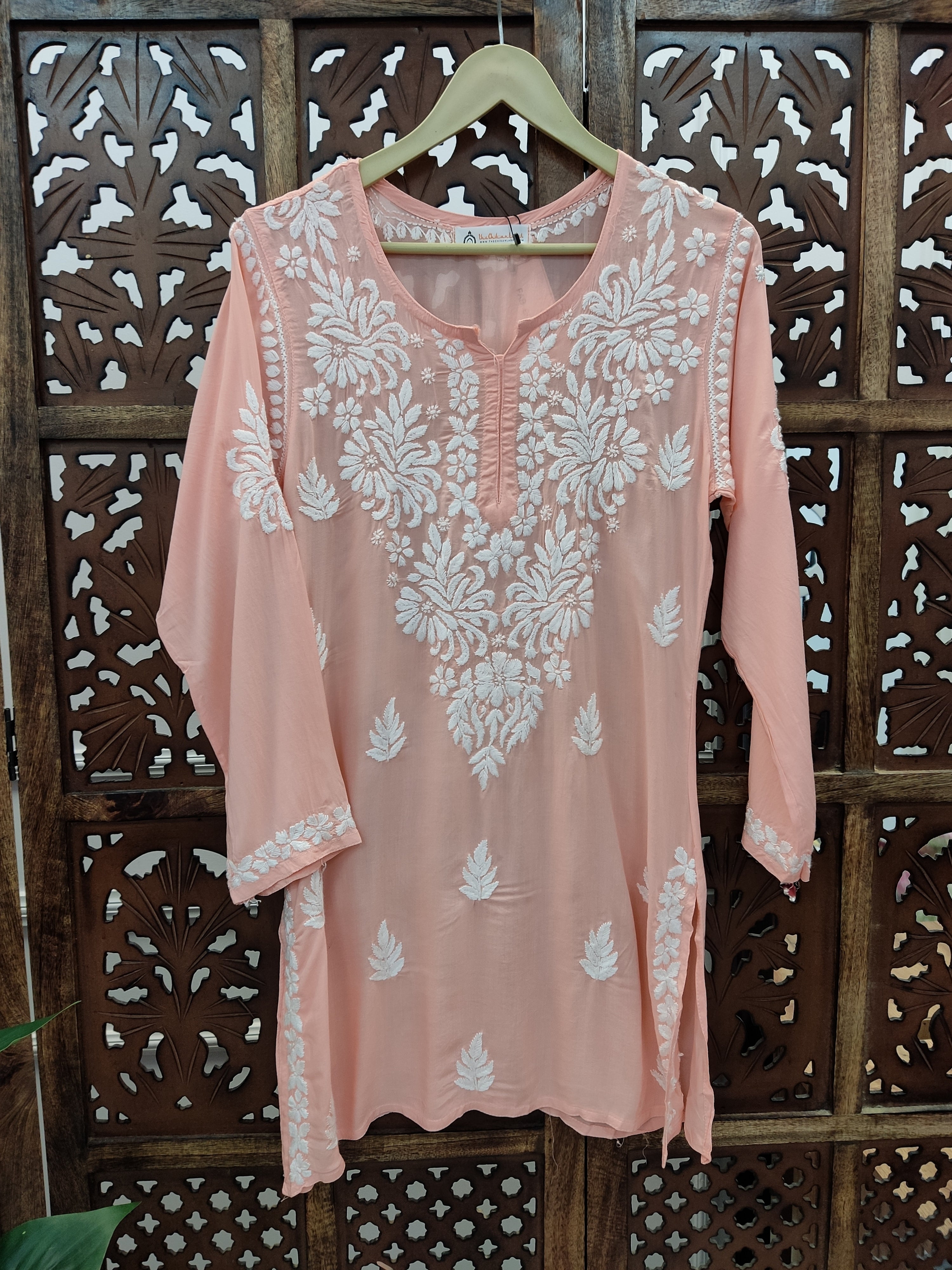 Peach Modal Chikankari Short Top