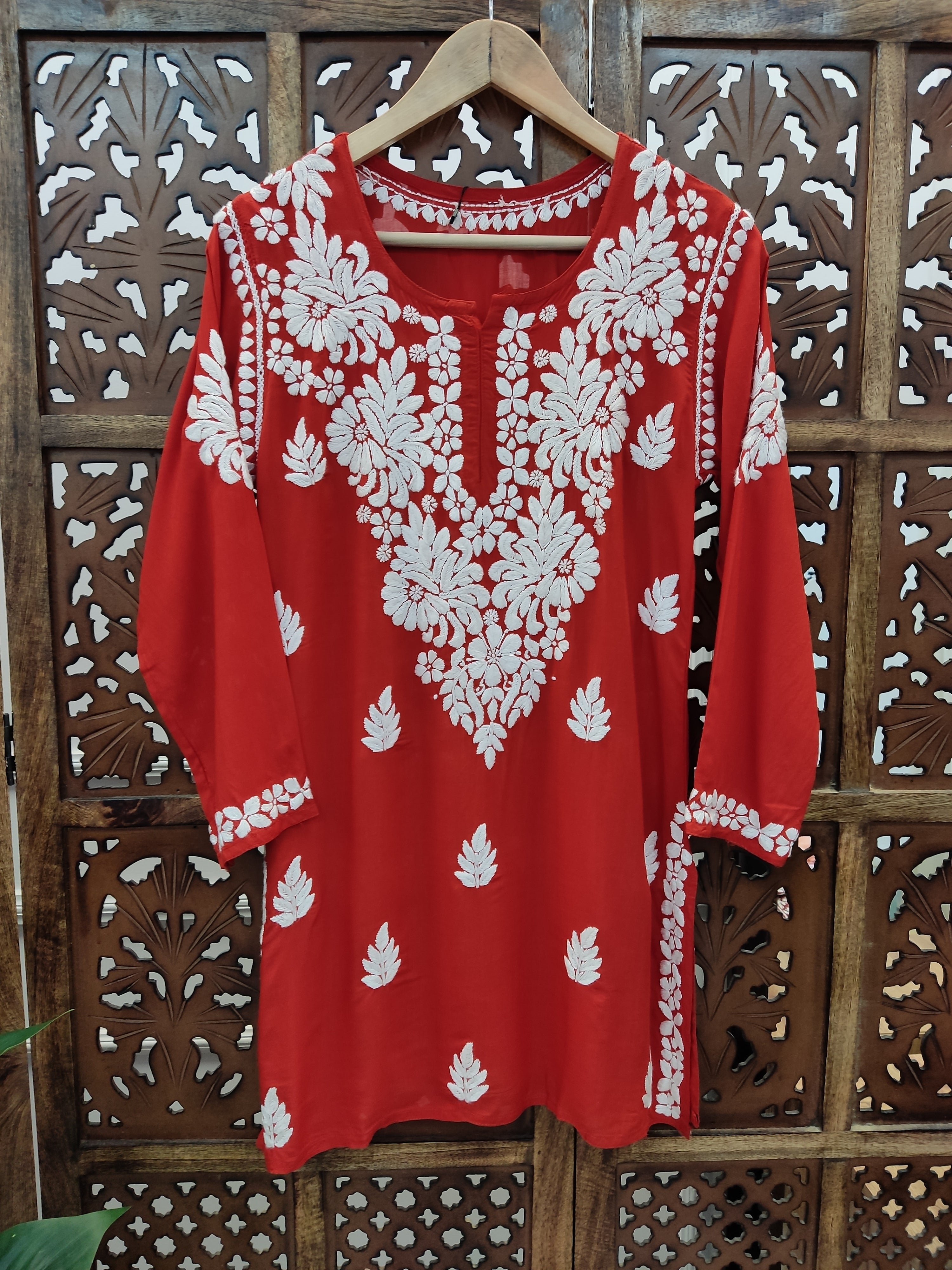 Red Modal Chikankari Short Top