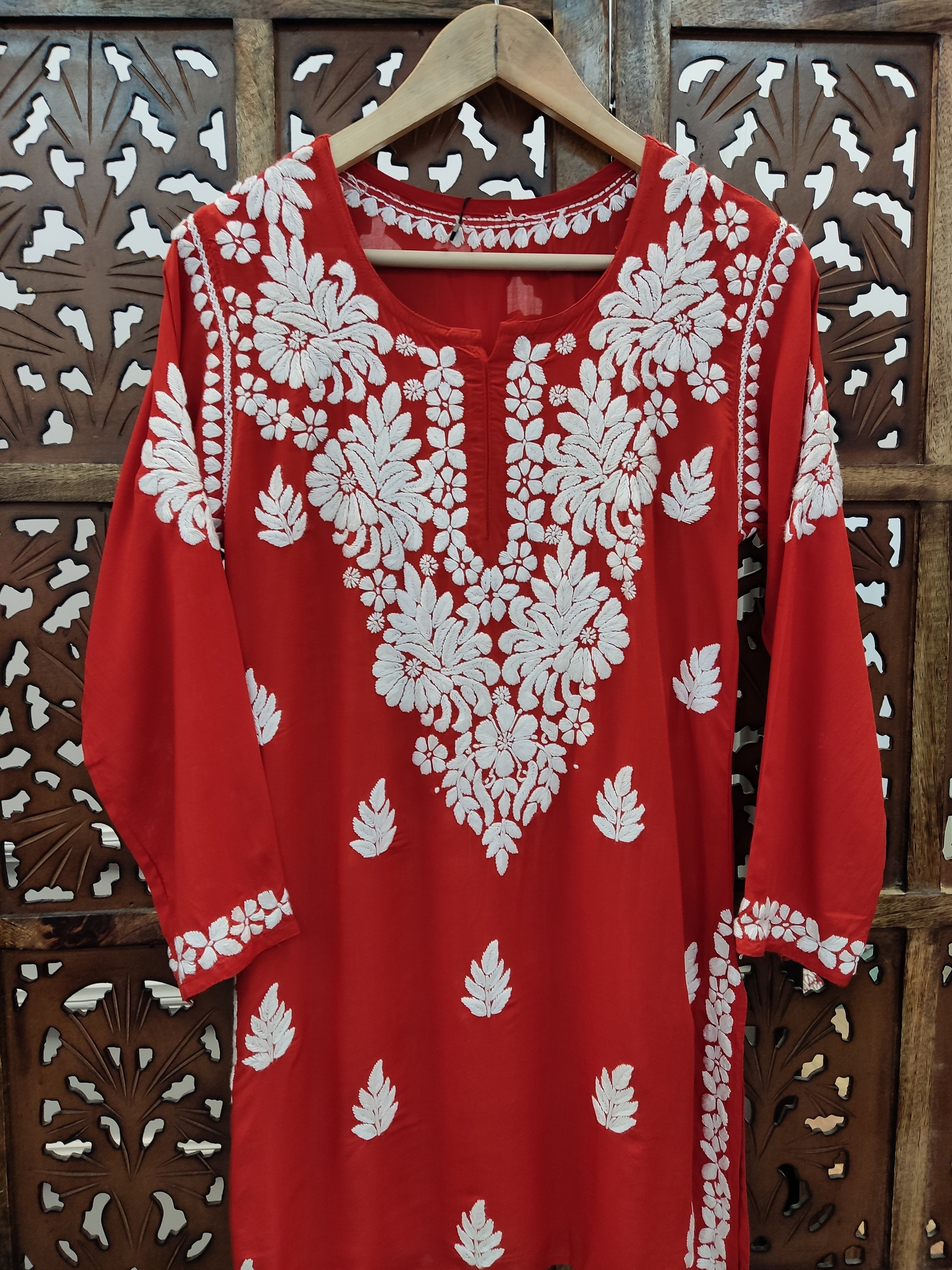 Red Modal Chikankari Short Top