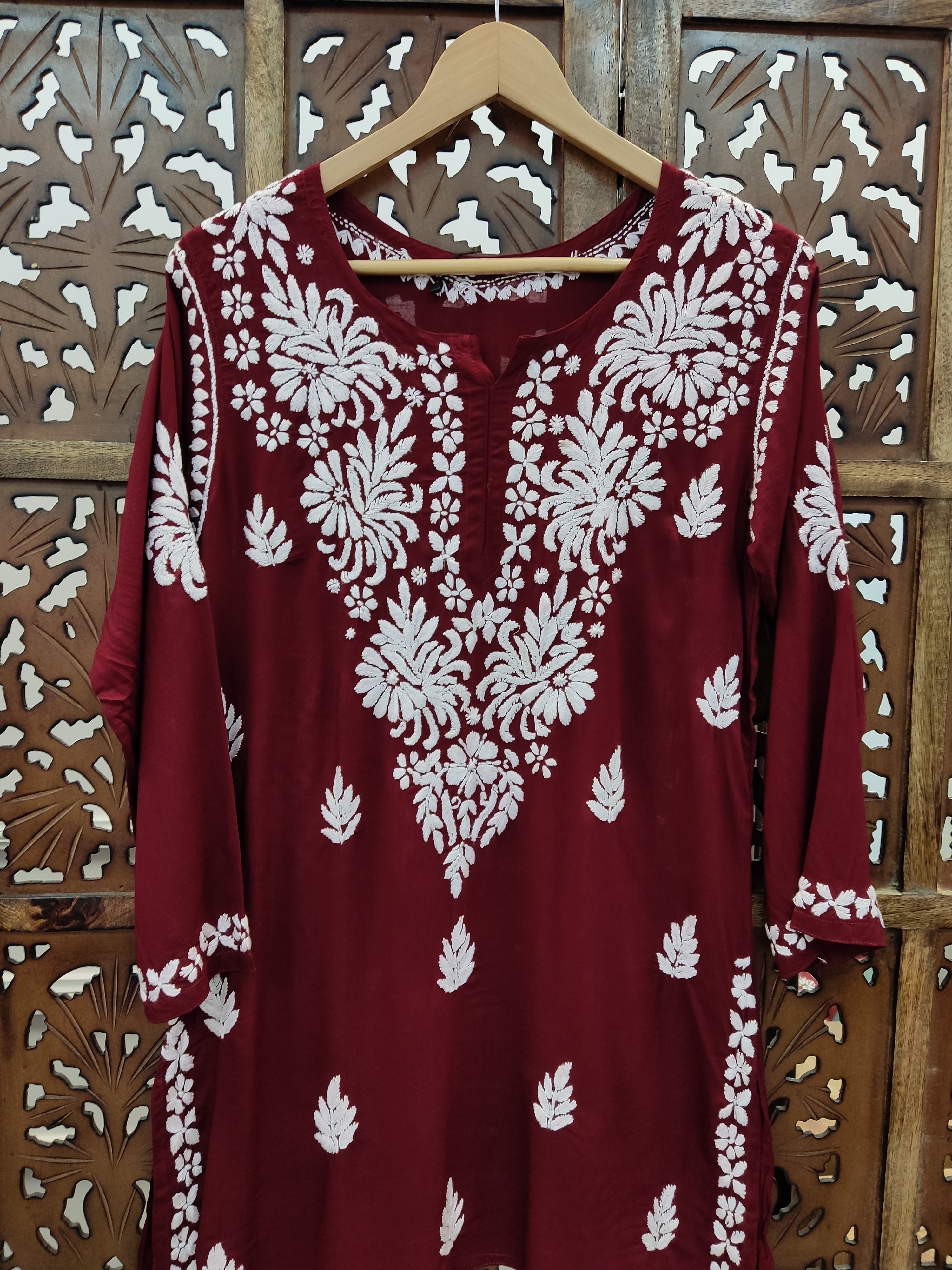 Maroon Modal Chikankari Short Top