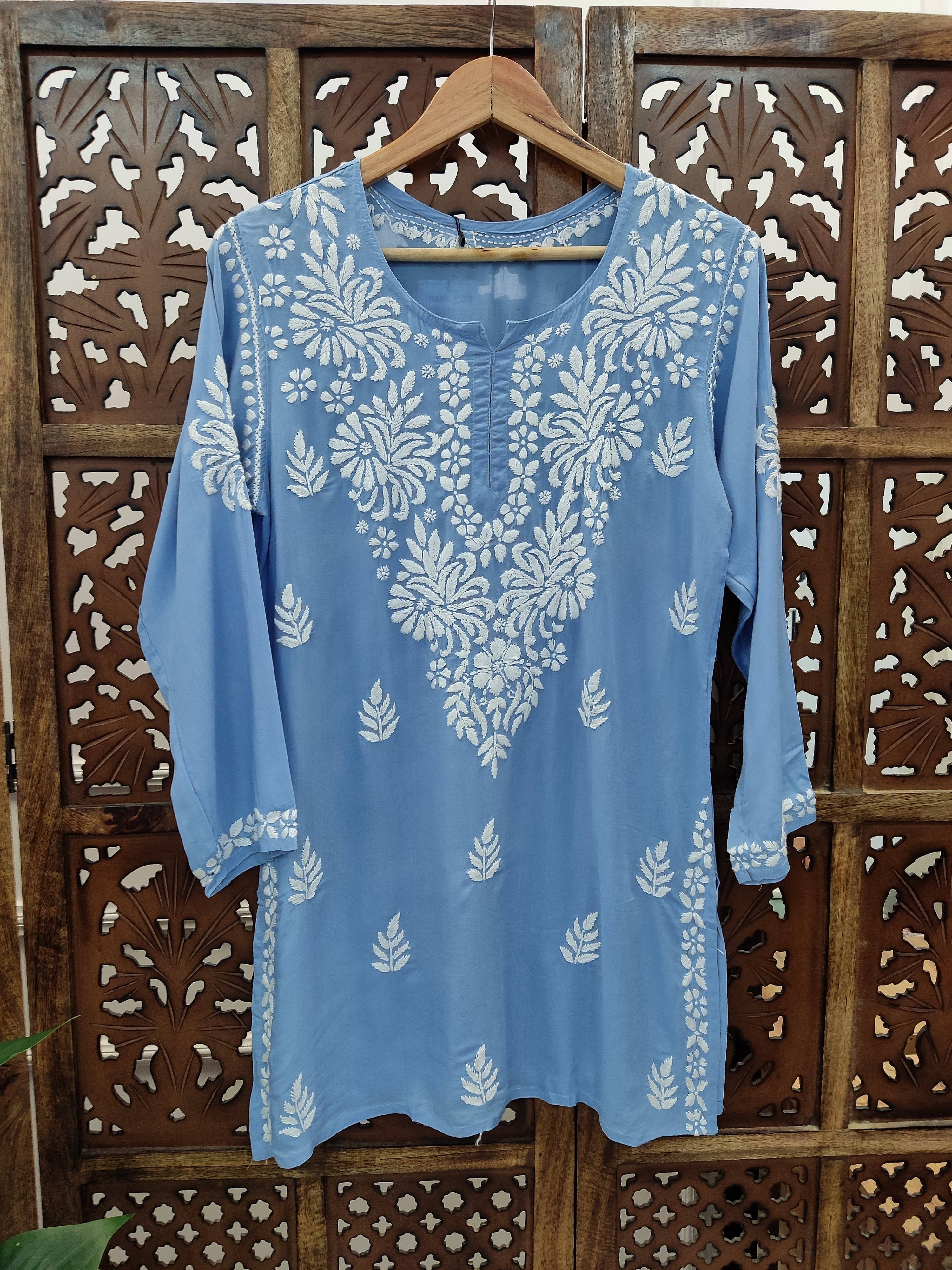 Powder Blue Modal Chikankari Short Top