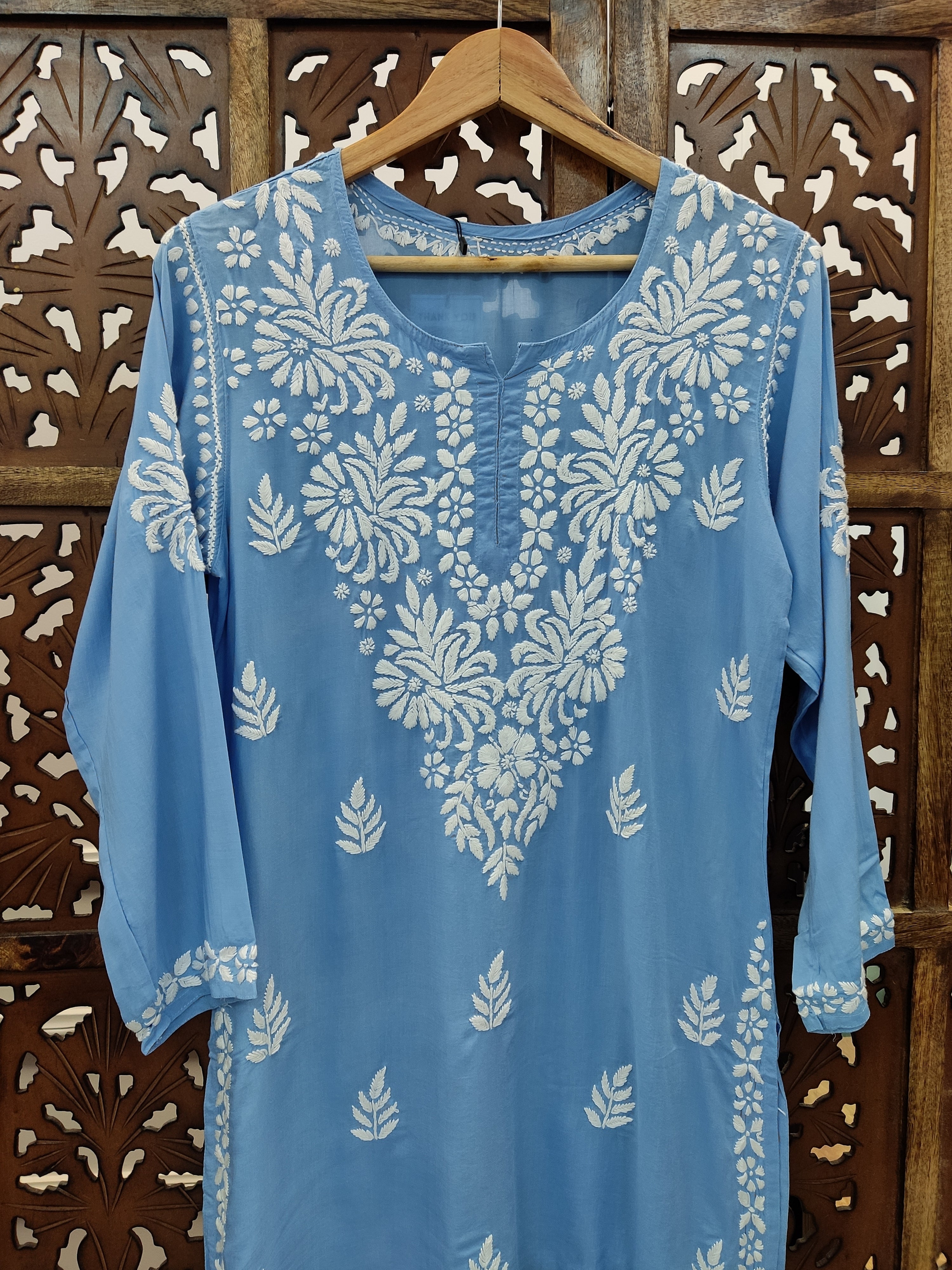 Powder Blue Modal Chikankari Short Top