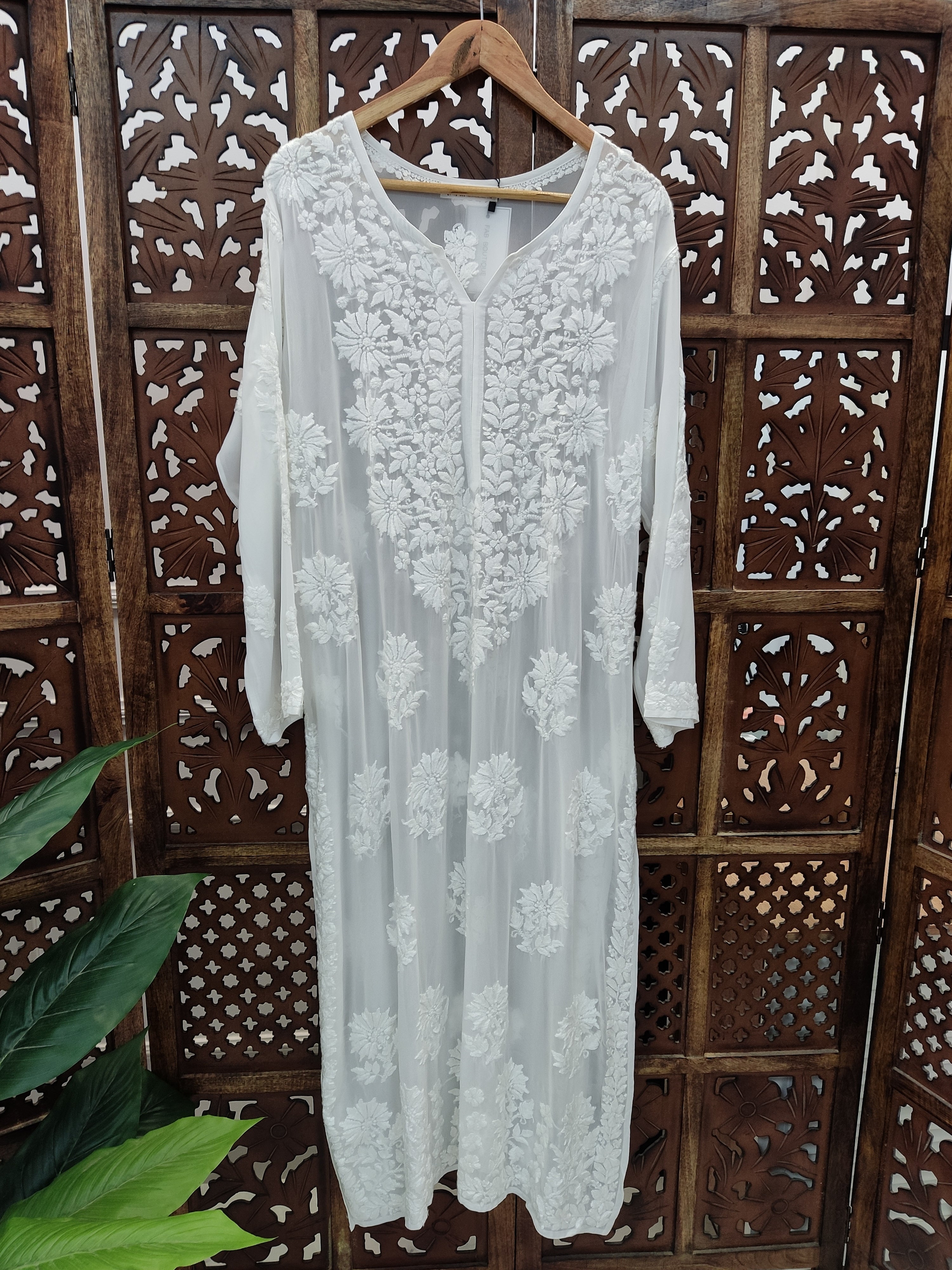 White Viscose Chikankari Straight Kurti