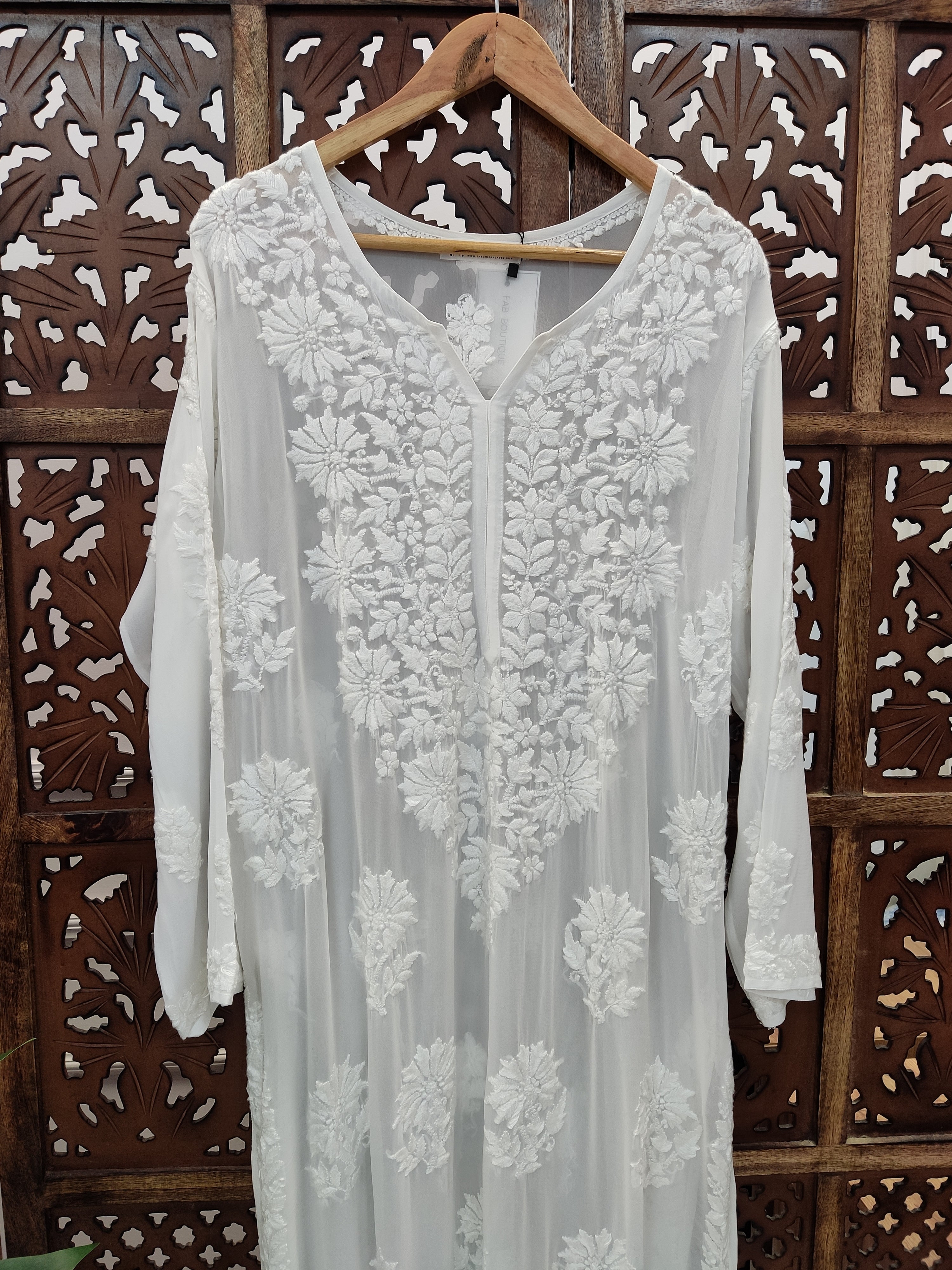 White Viscose Chikankari Straight Kurti