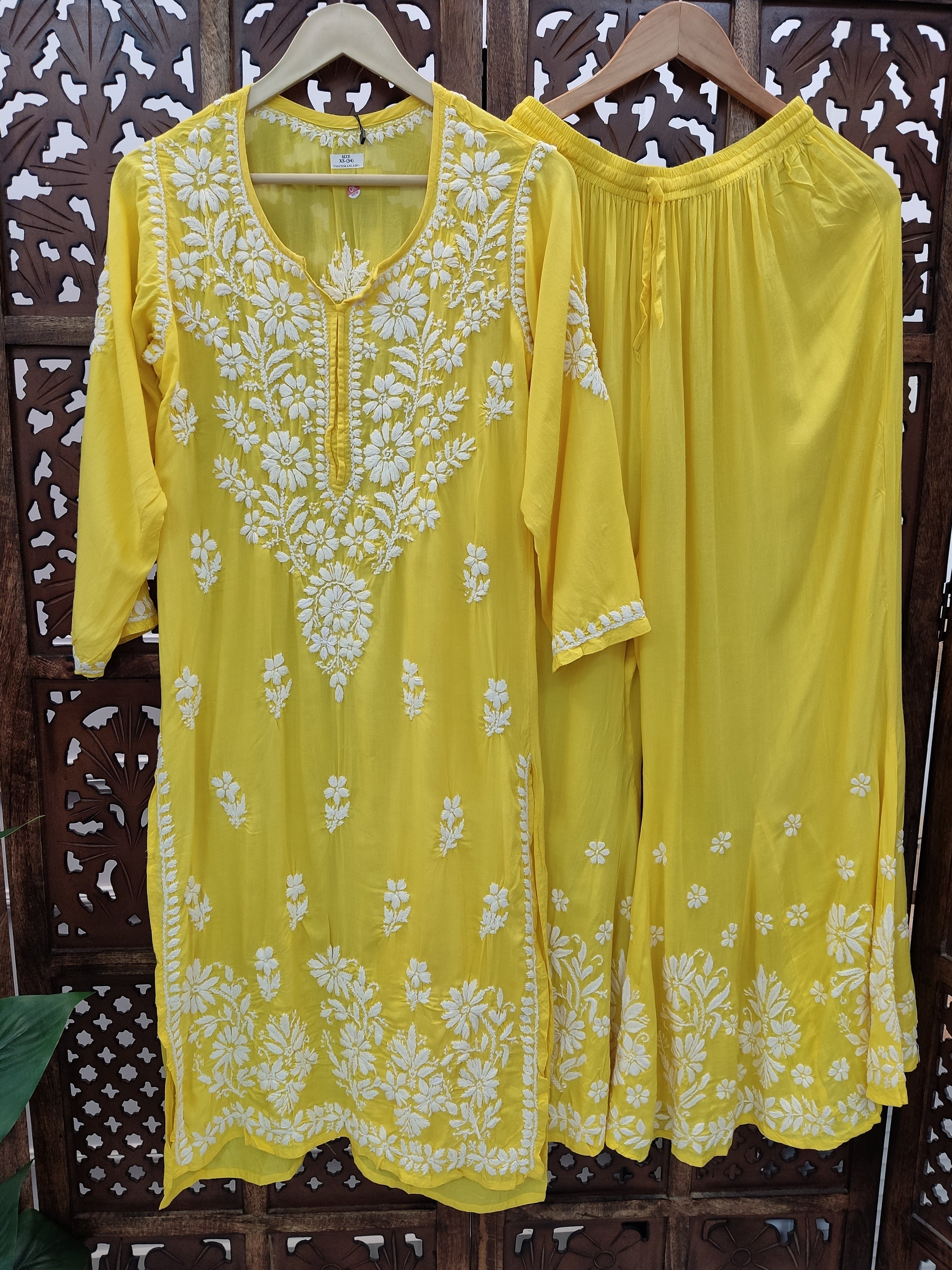 Yellow Modal Chikankari Kurti Palazzo Set