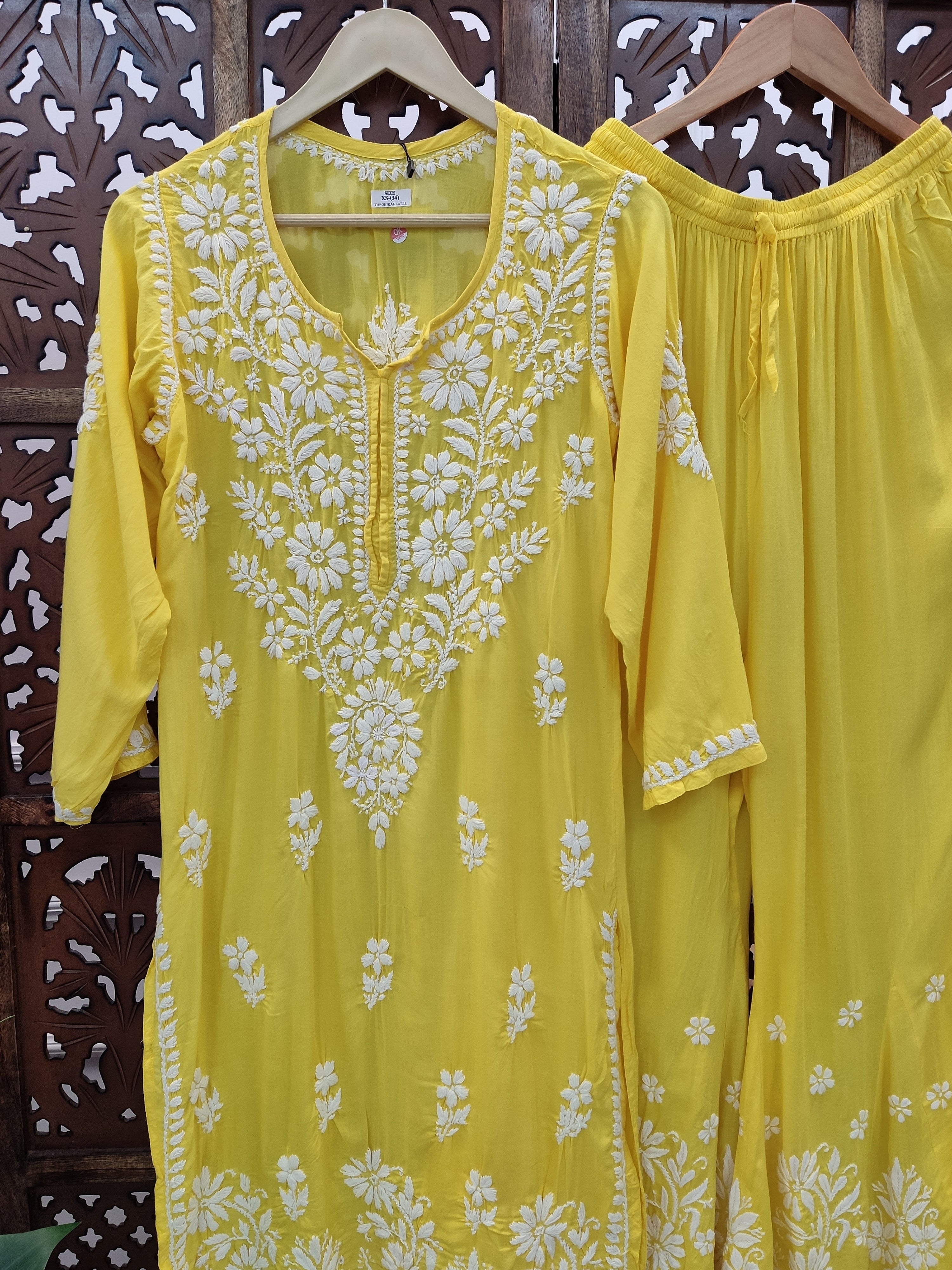 Yellow Modal Chikankari Kurti Palazzo Set