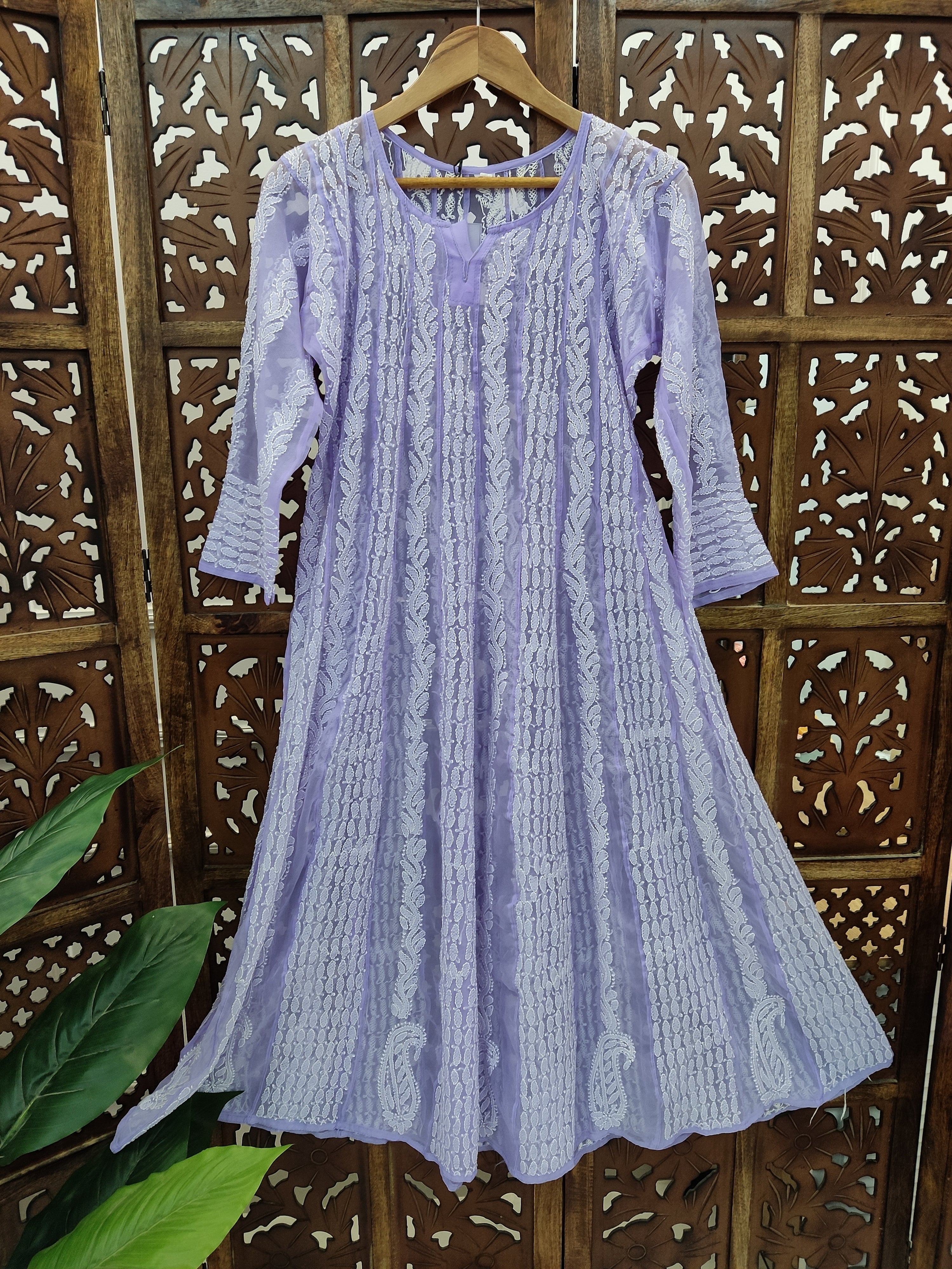 Lavender Georgette Chikankari Anarkali Kurti