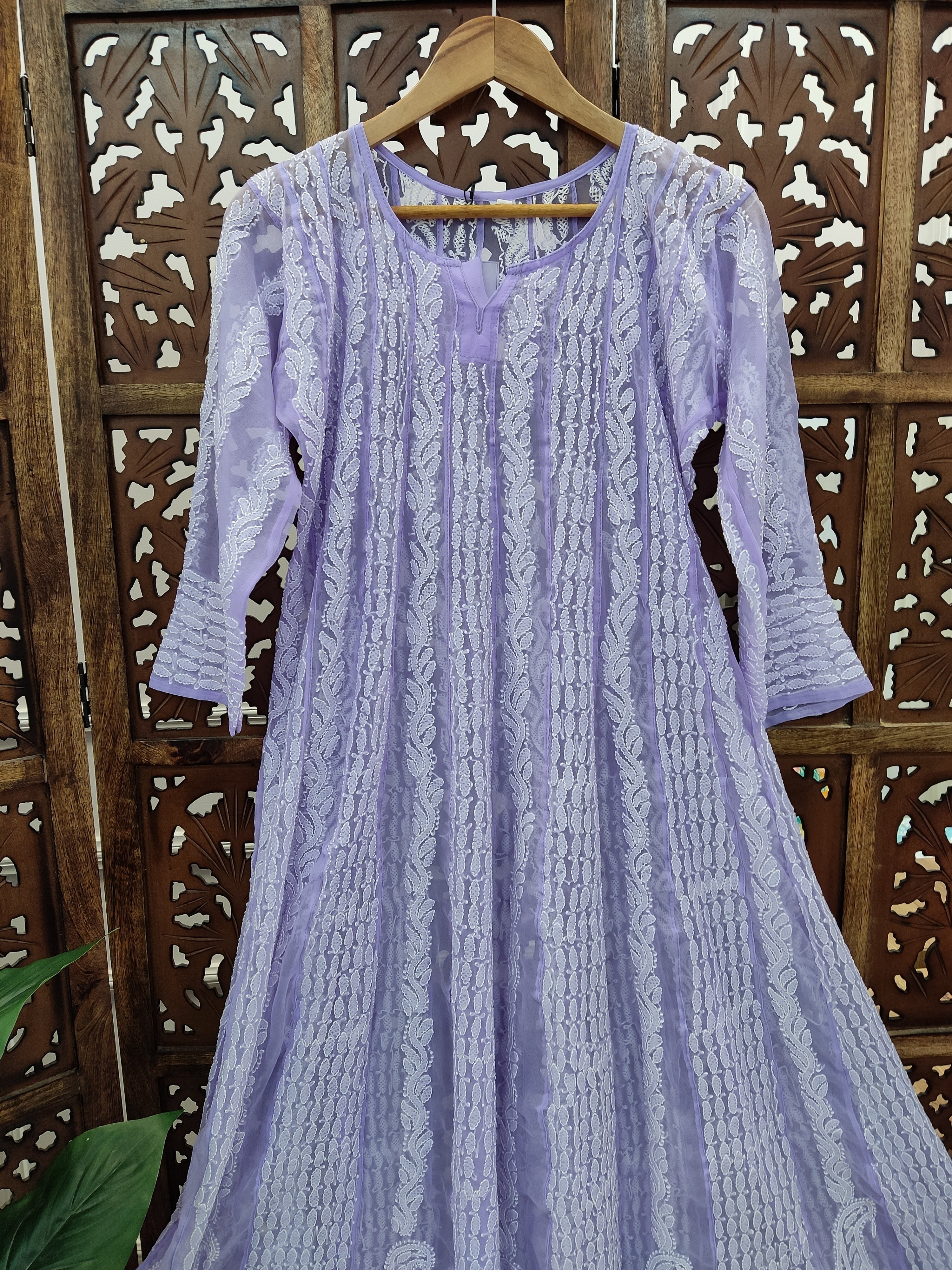 Lavender Georgette Chikankari Anarkali Kurti