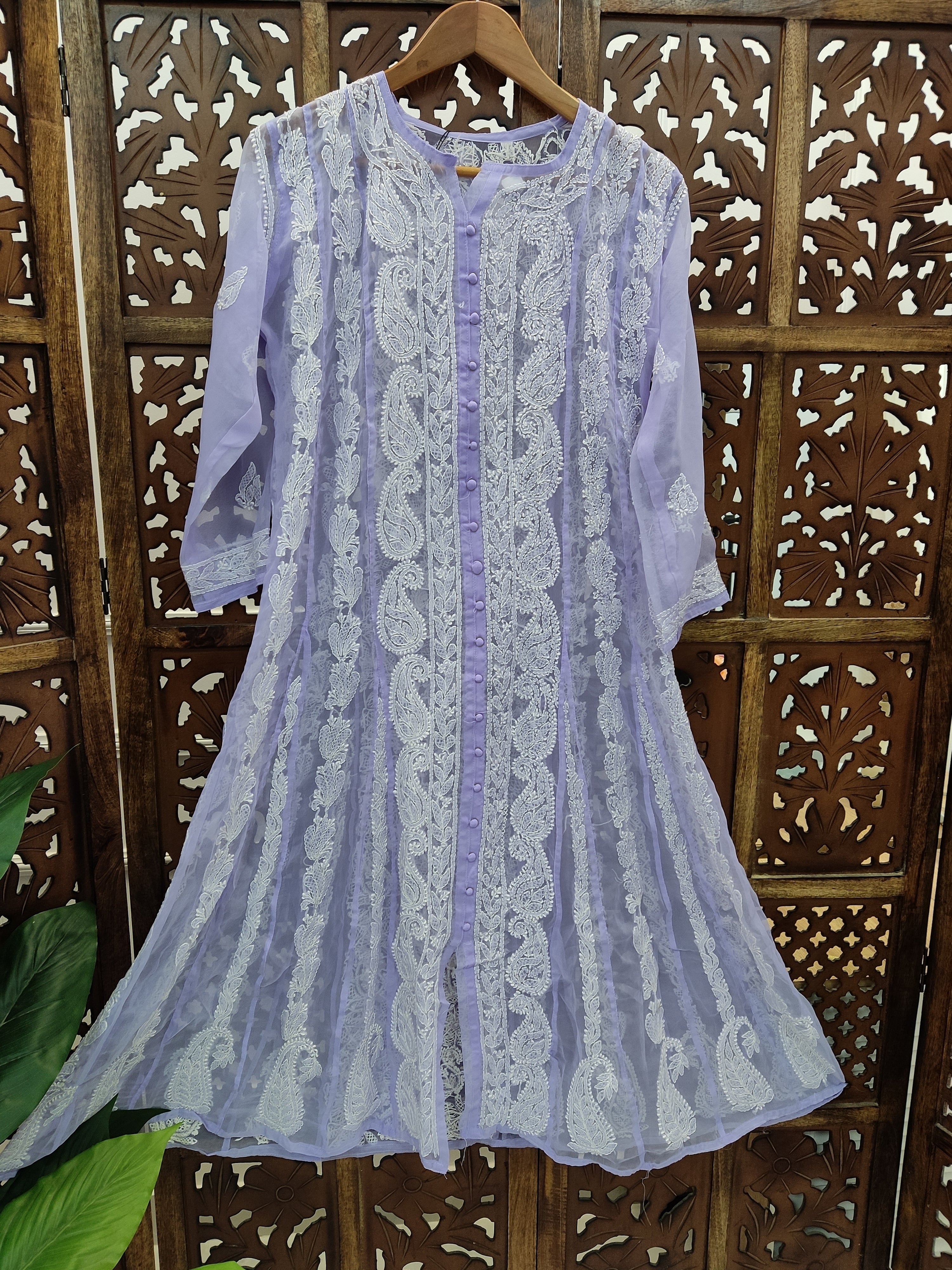 Lavender Georgette Chikankari Straight Kurti